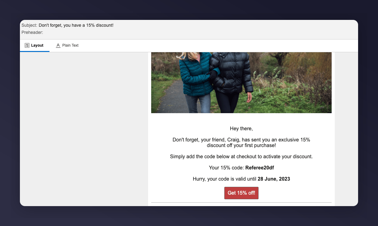 Referee reminder 2 preview with populated fields