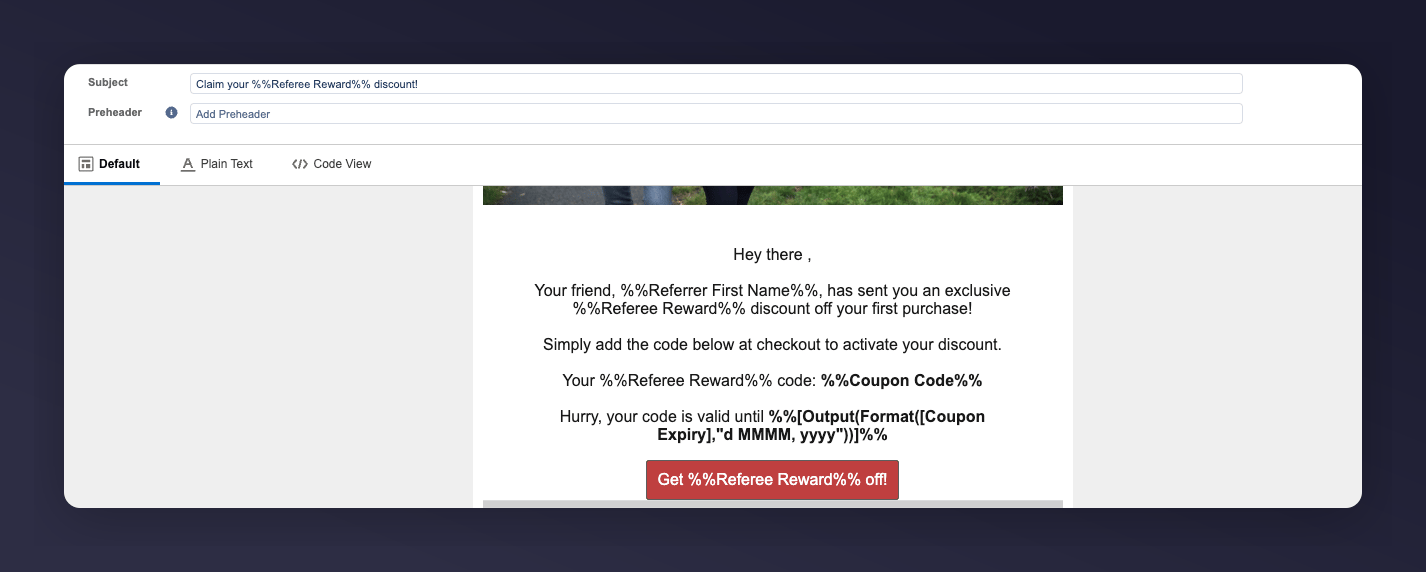 Referee coupon reminder example email 1