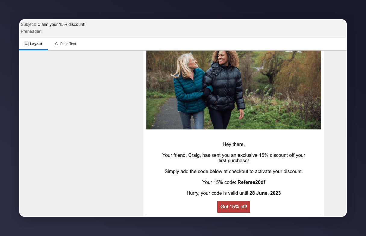 Referee reminder 1 preview with populated fields