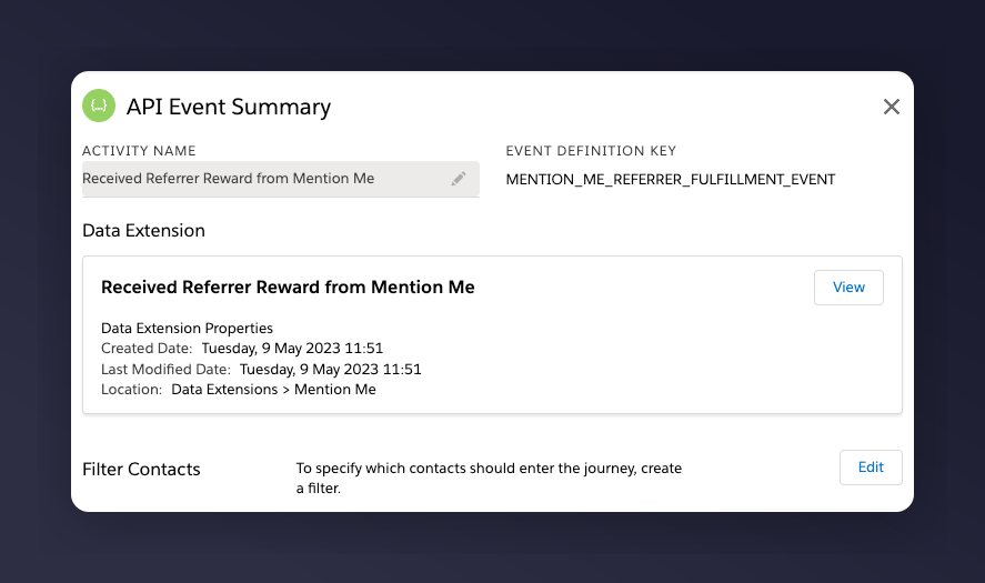 API Event trigger with Received Referrer reward