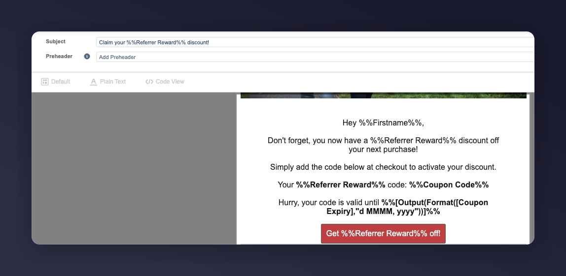 Referrer coupon reminder example email 1