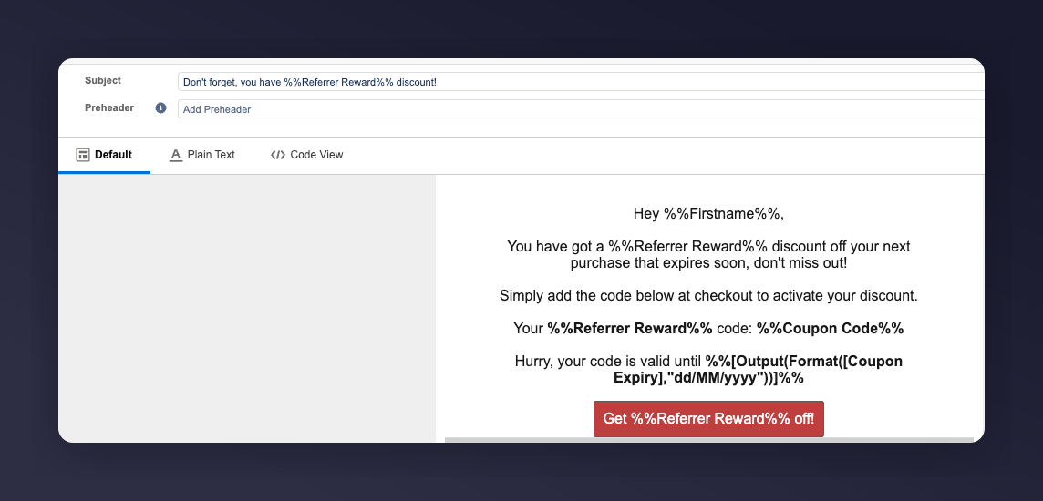 Referrer coupon reminder example email 2