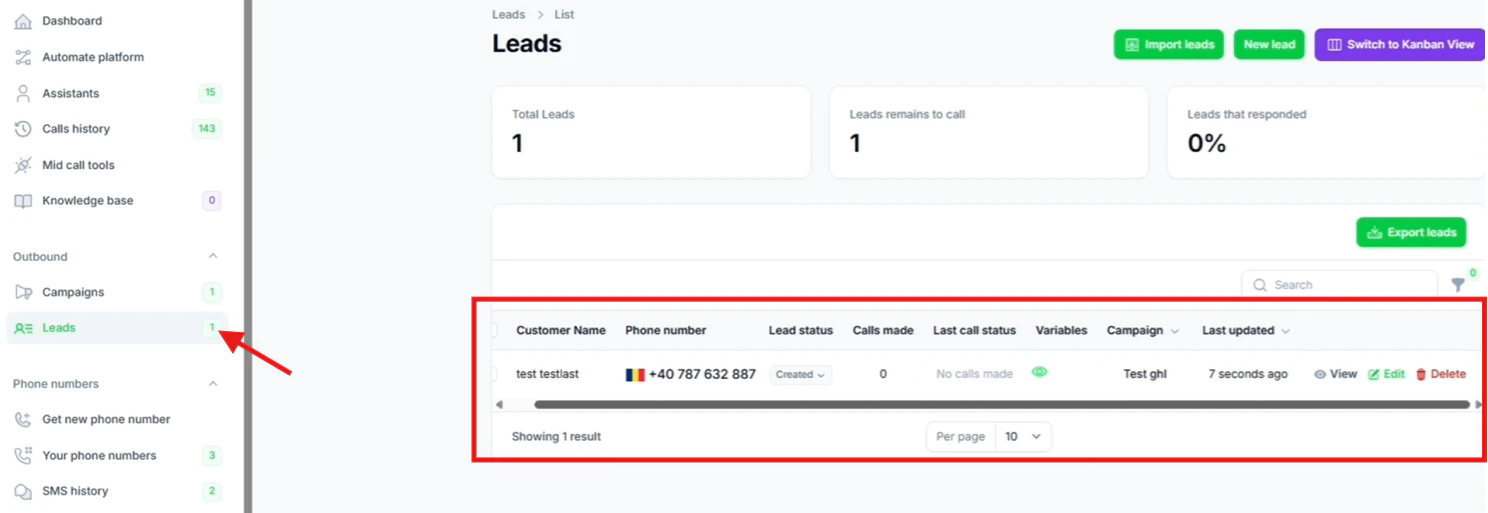 Verifying lead in platform