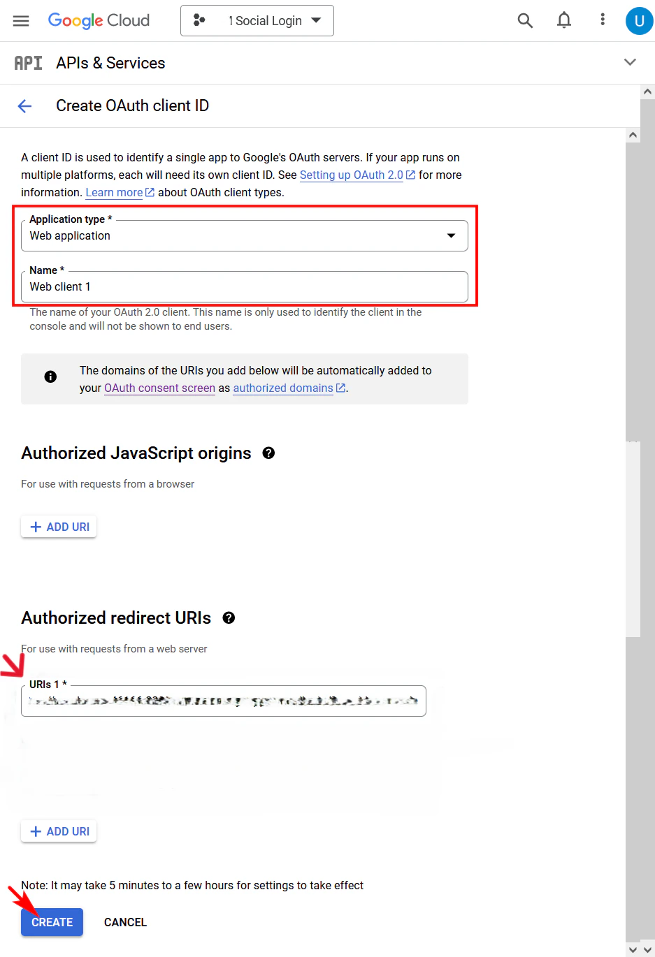 Google Create OAuth Client