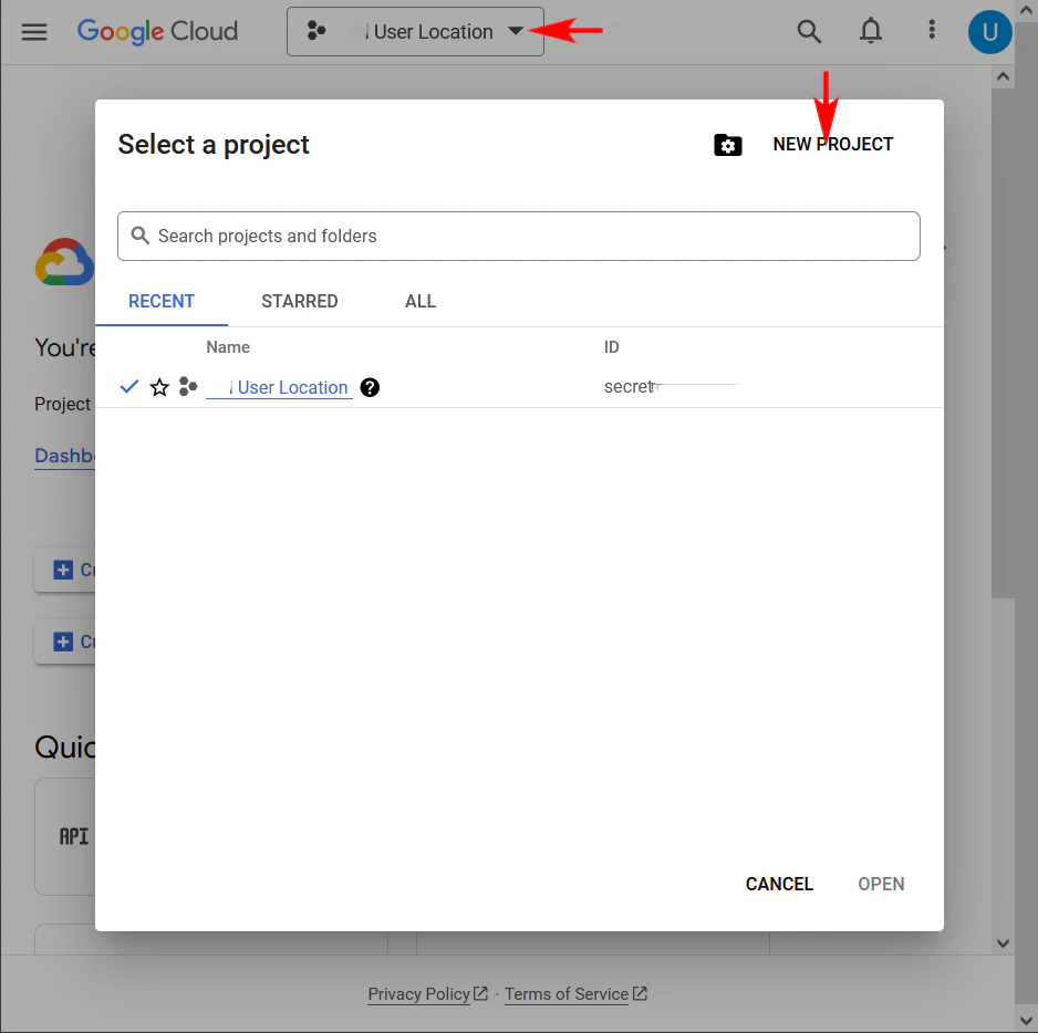 Google Create Project