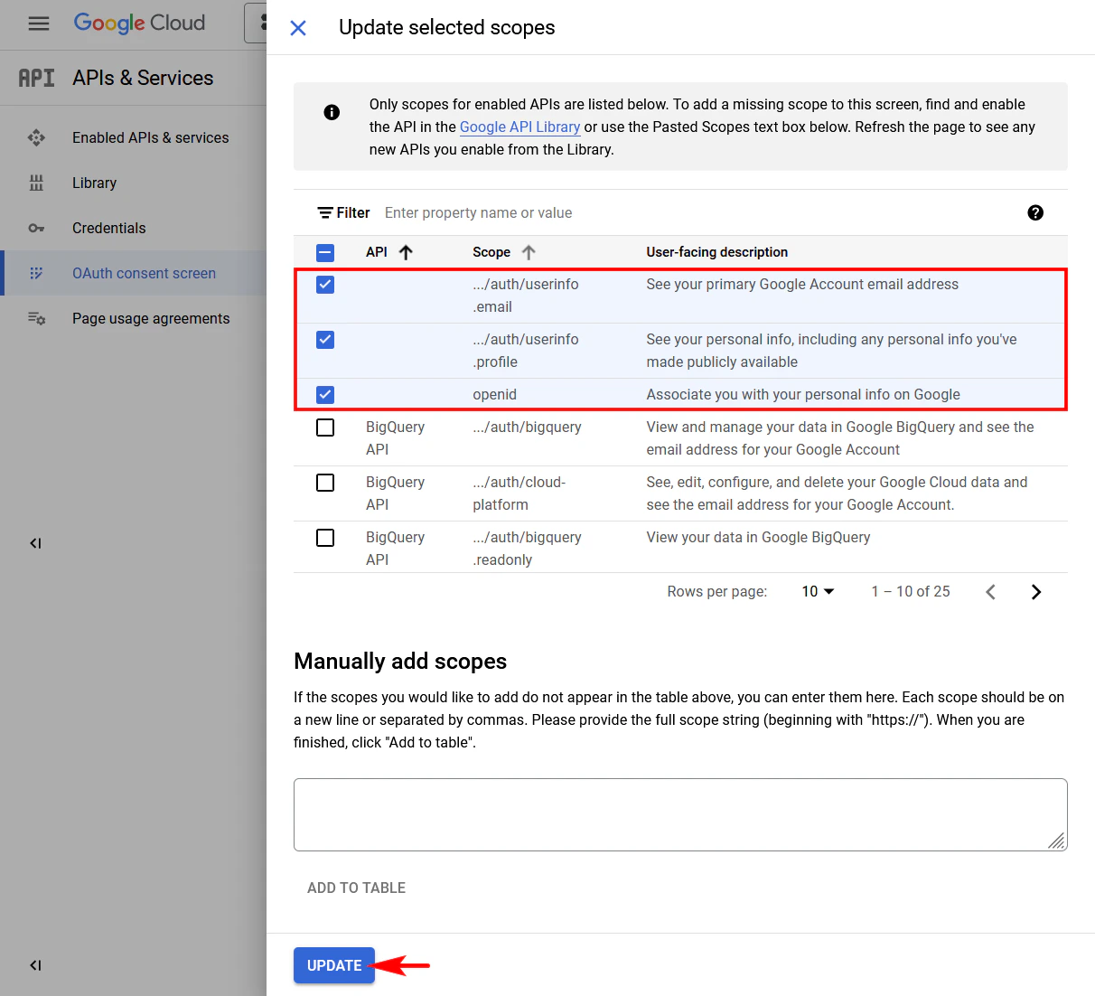 Google Required API Scopes