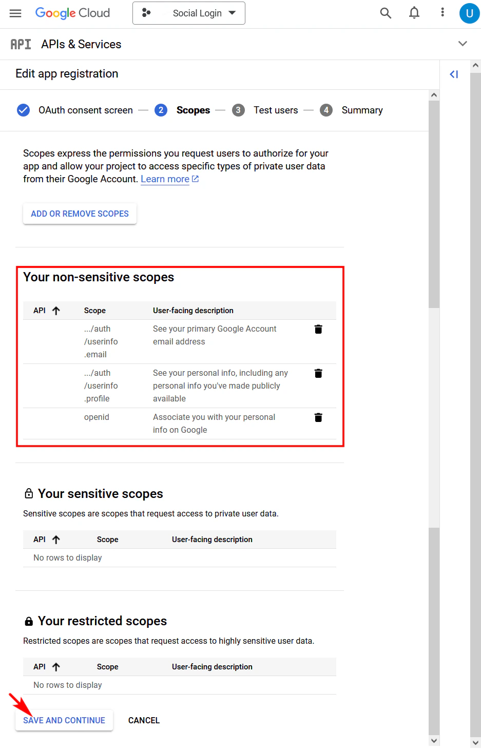 Google Sensitive Scopes