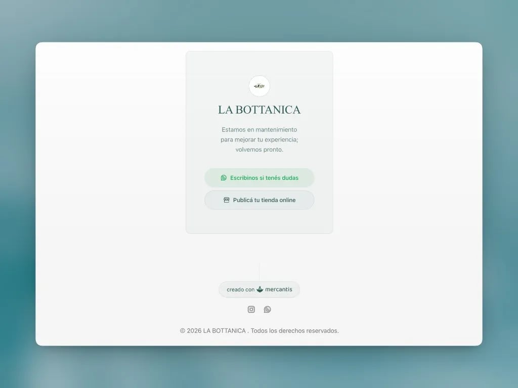 Pantalla de mantenimiento de la tienda con WhatsApp y redes