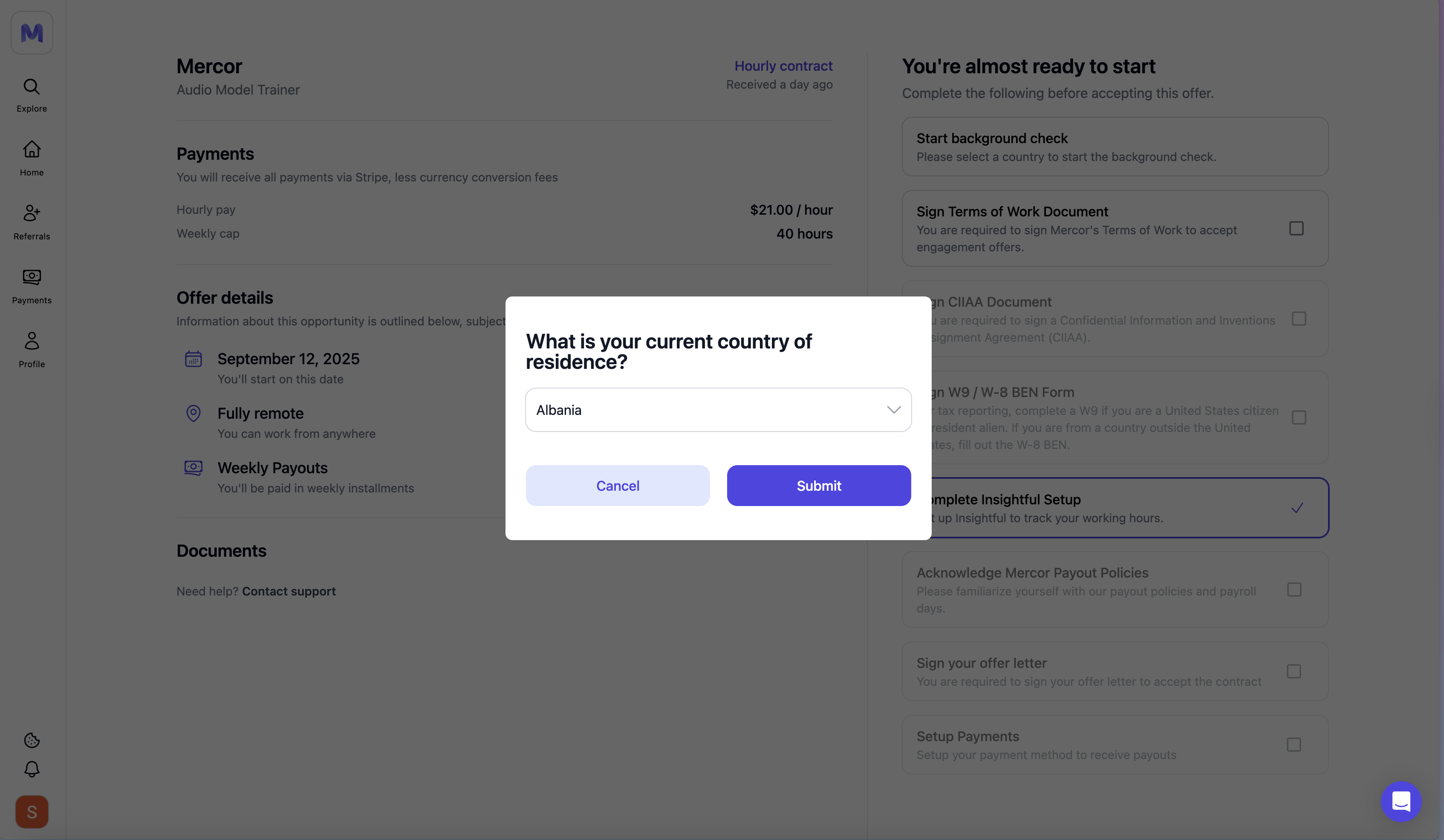 Start background check