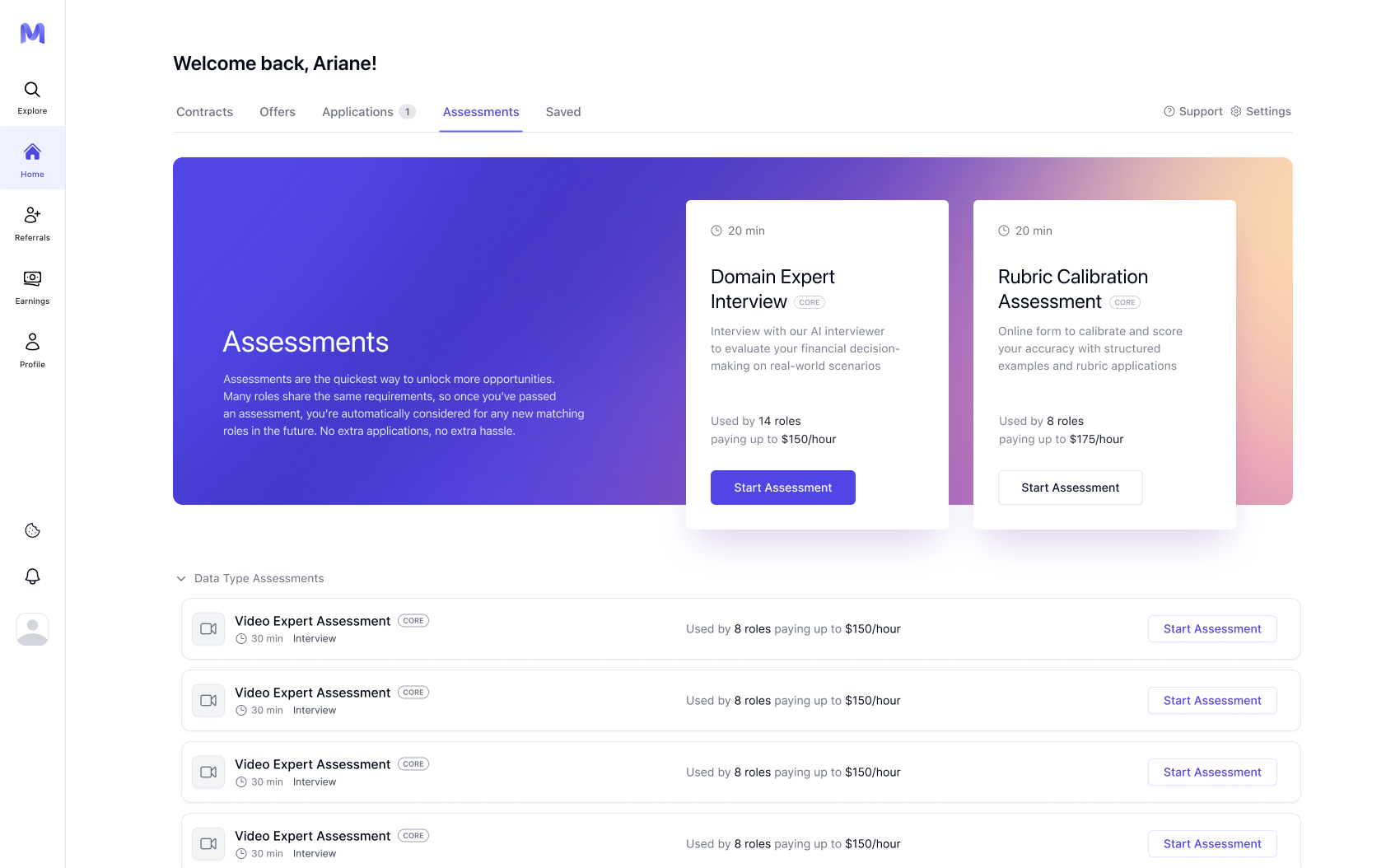 Assessments tab view