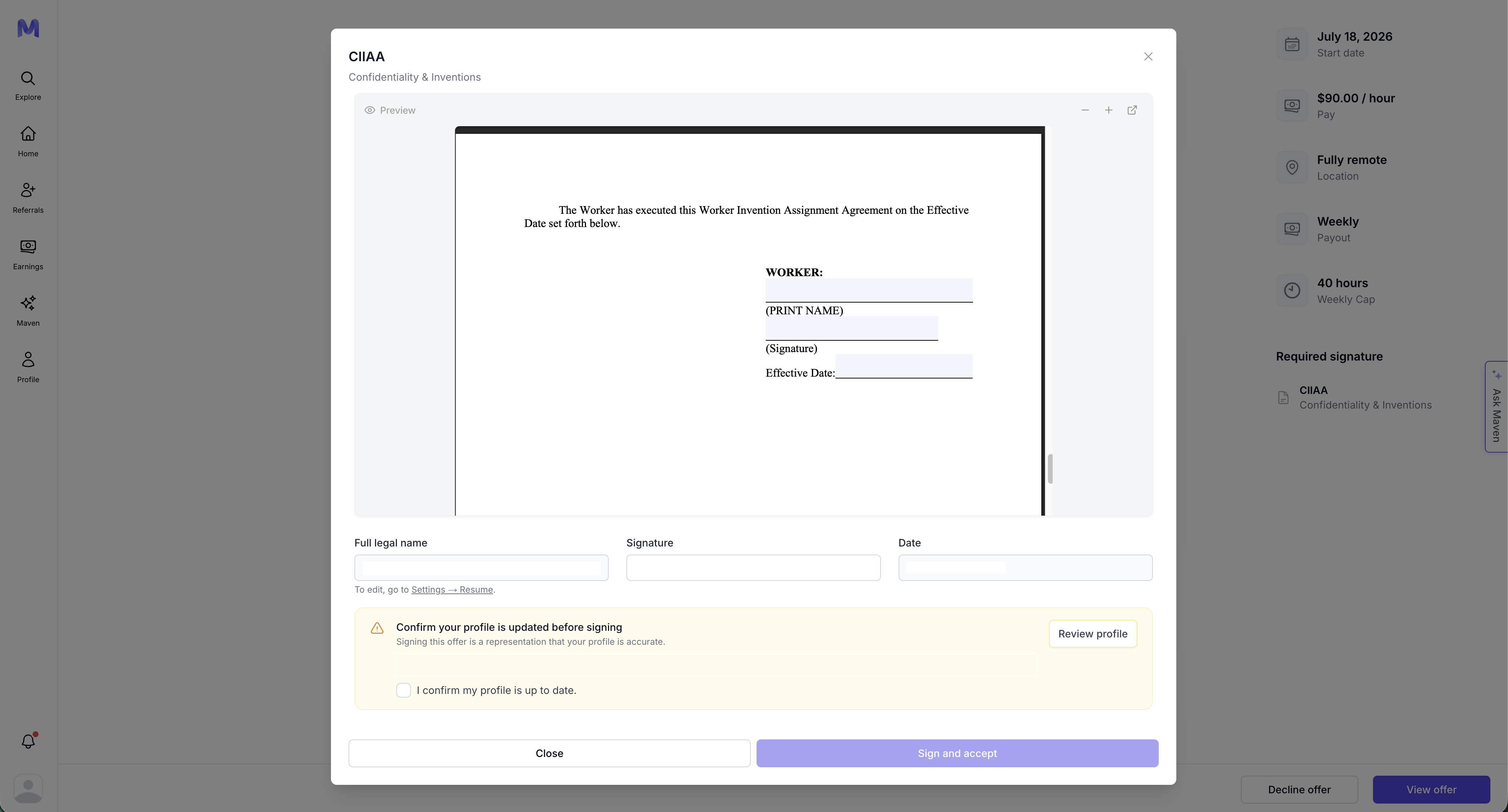 Confirm your profile is up to date before signing