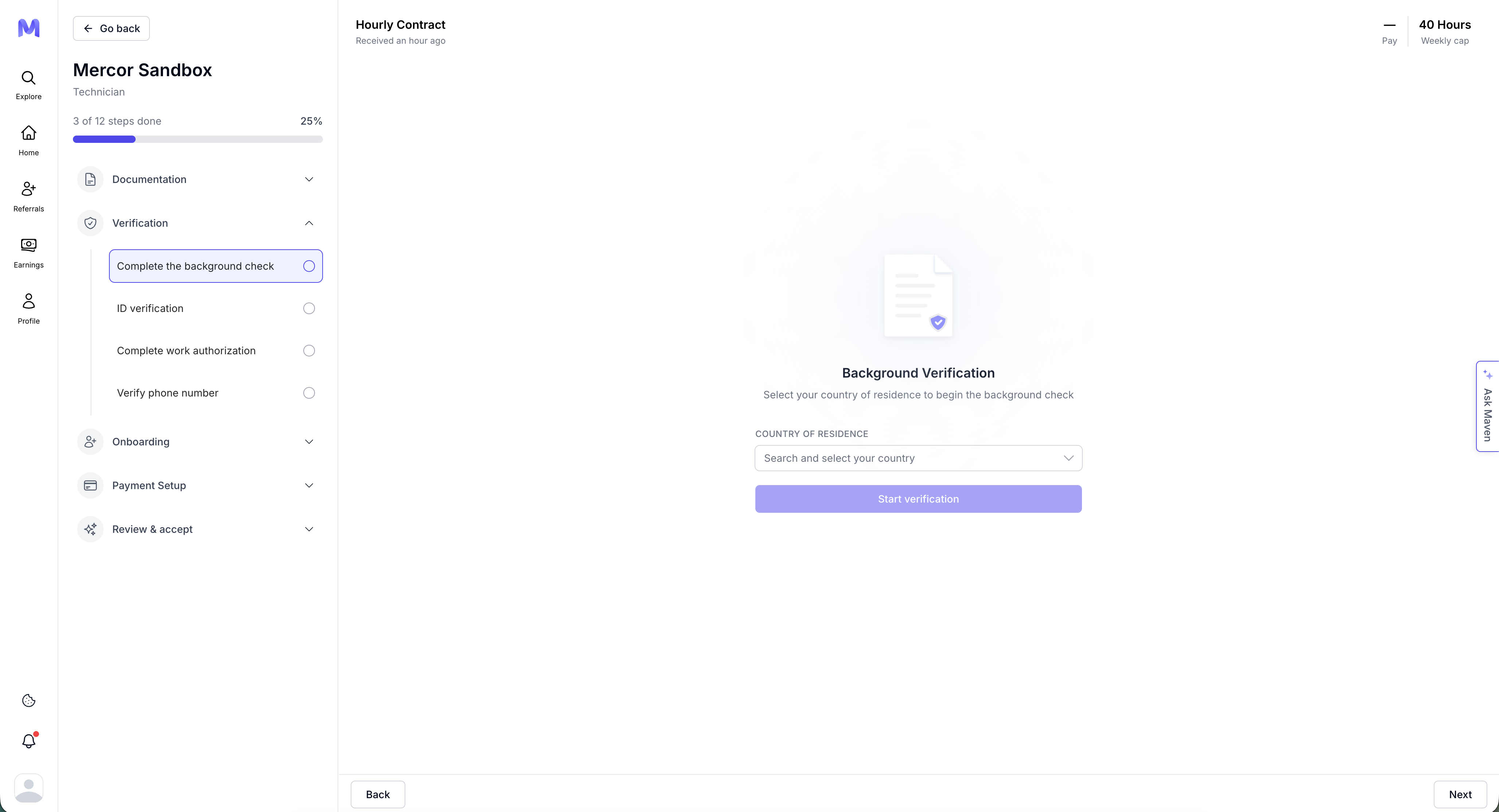 Start background check