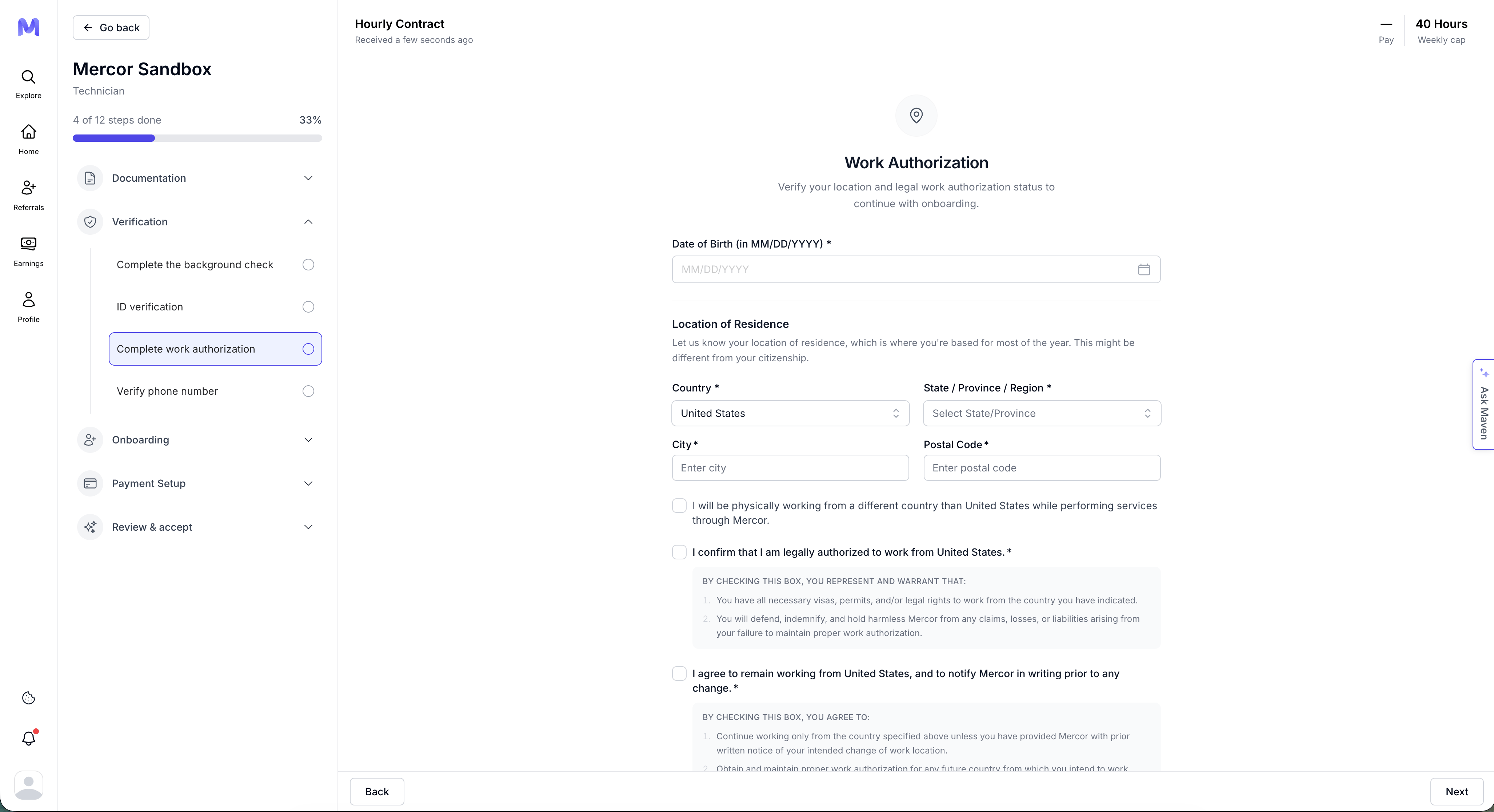 Work authorization