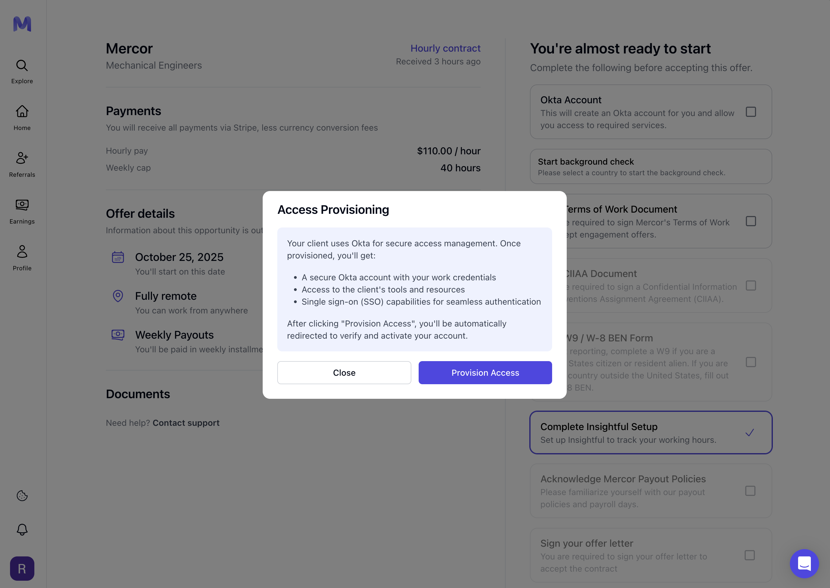 Start background check