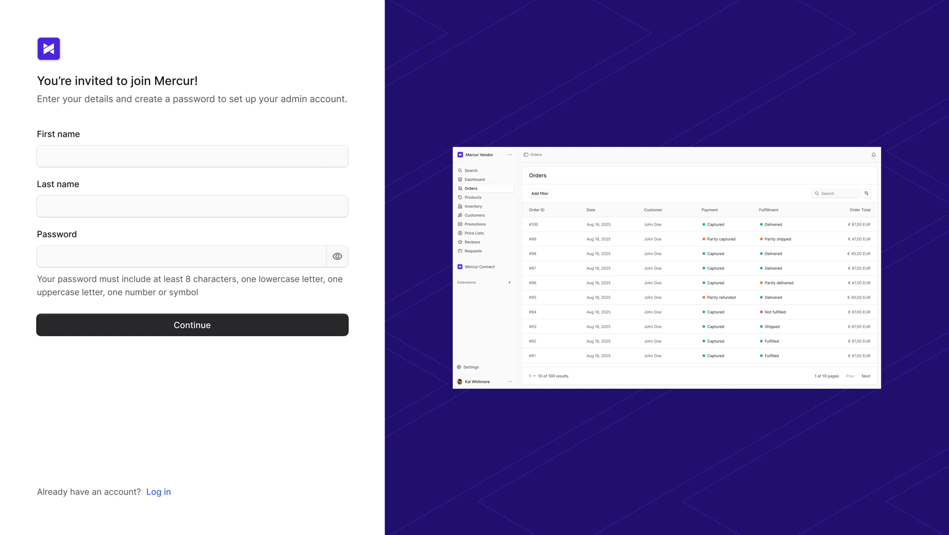 Vendor onboarding start