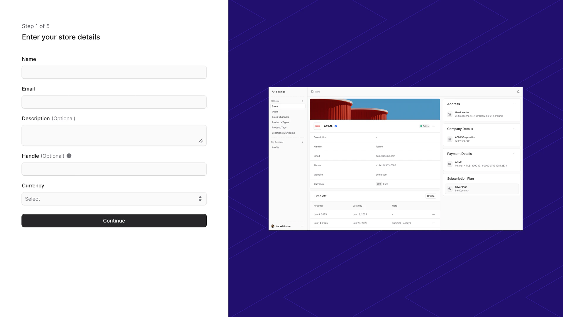 Vendor onboarding details step