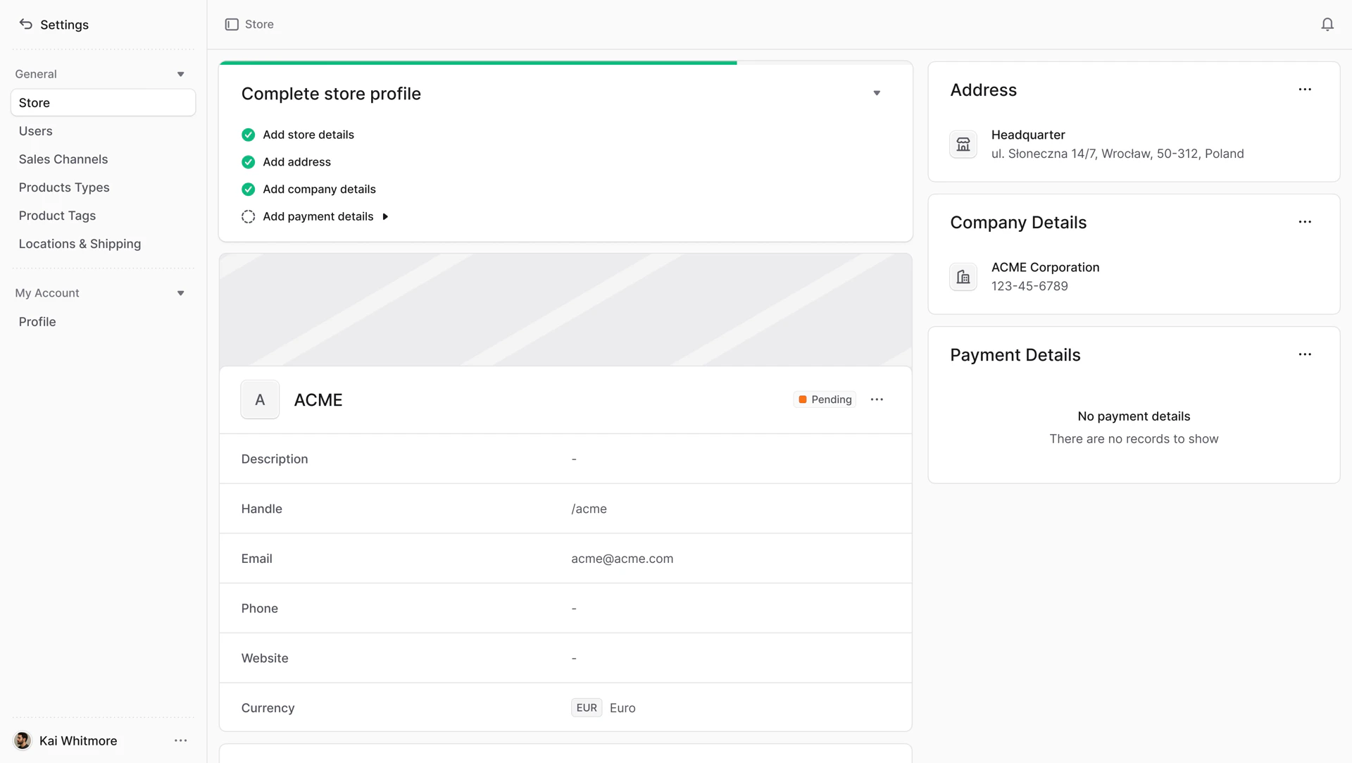 Pending store details page