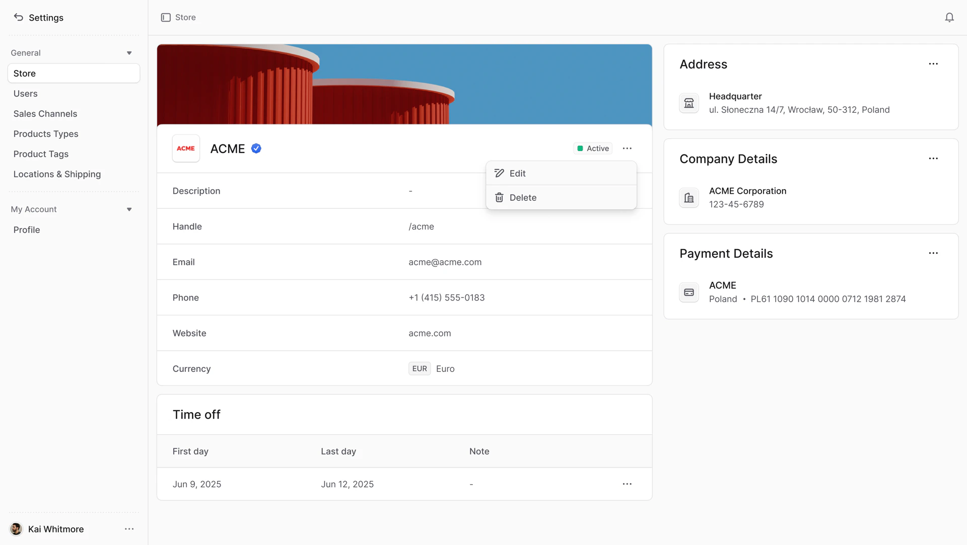 Store details page in the Vendor Panel