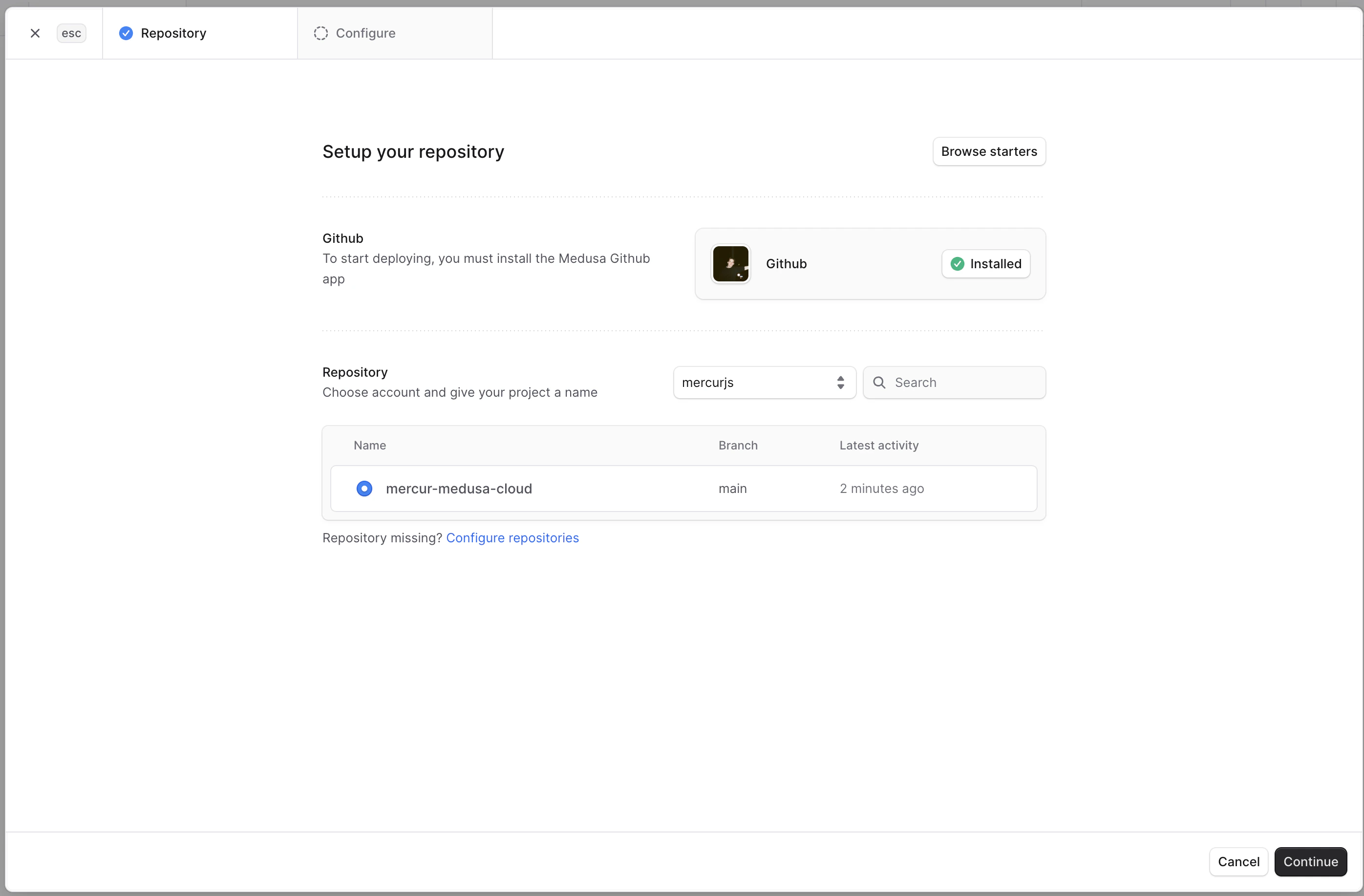 Choose repository