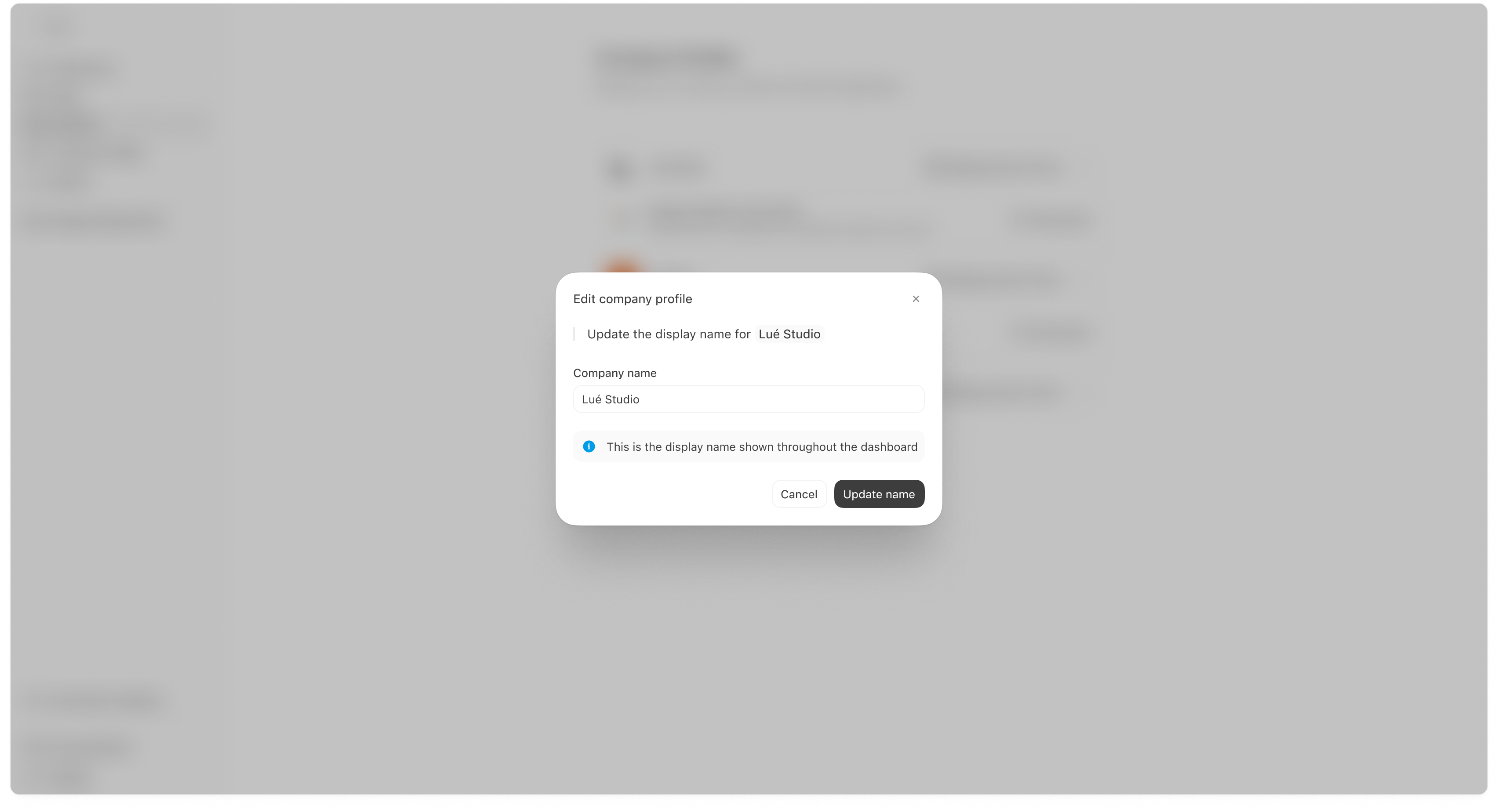 Edit company profile modal