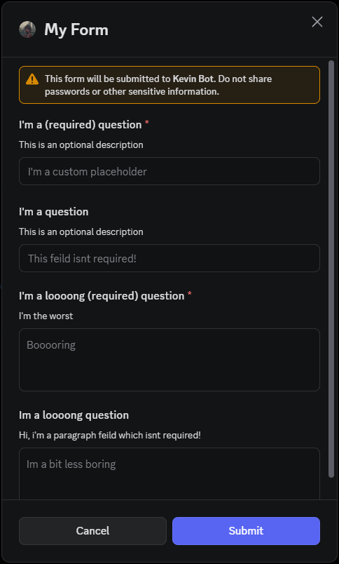 All Variations Of The Question Component In Discord