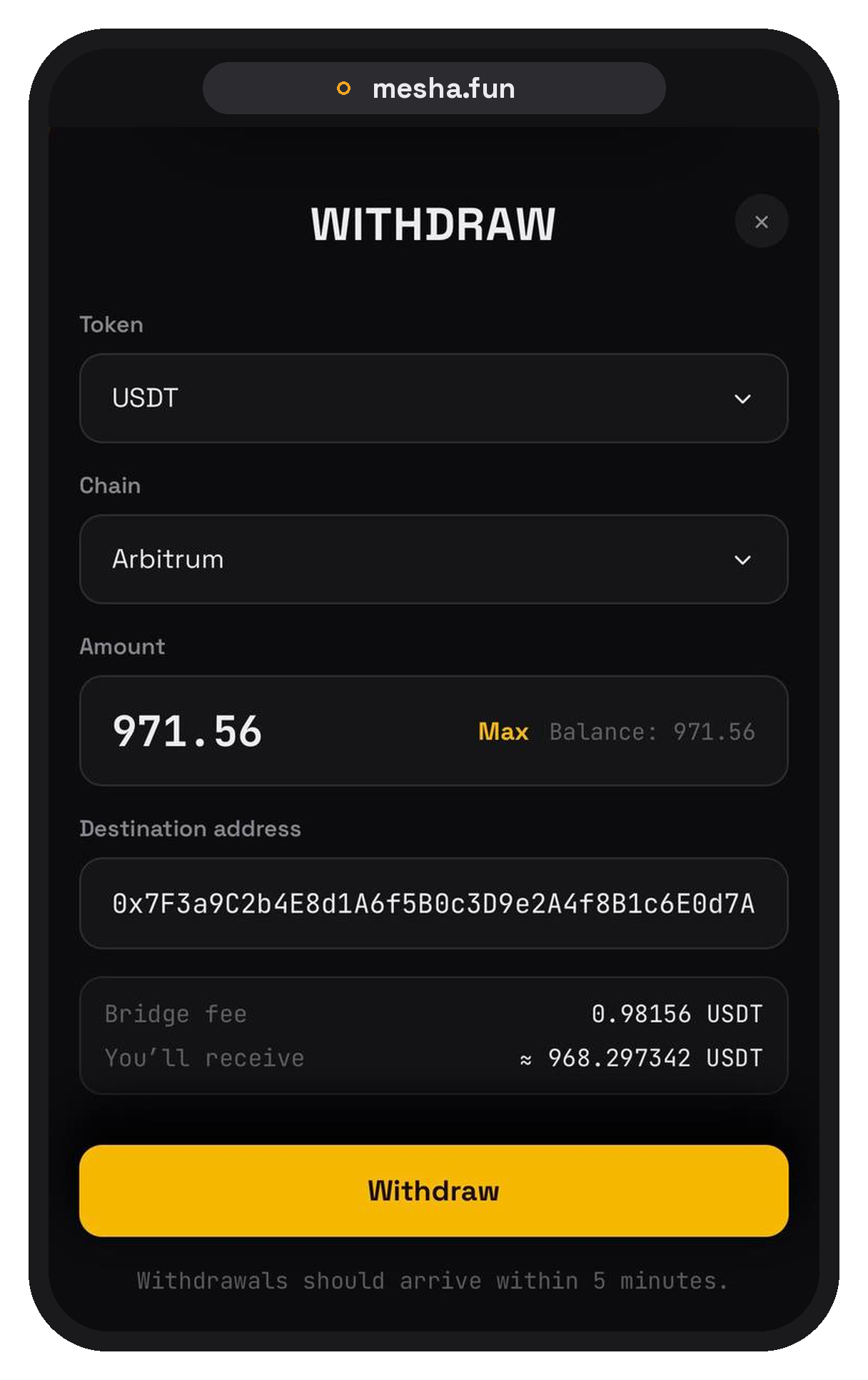 Withdrawal Confirm Framed