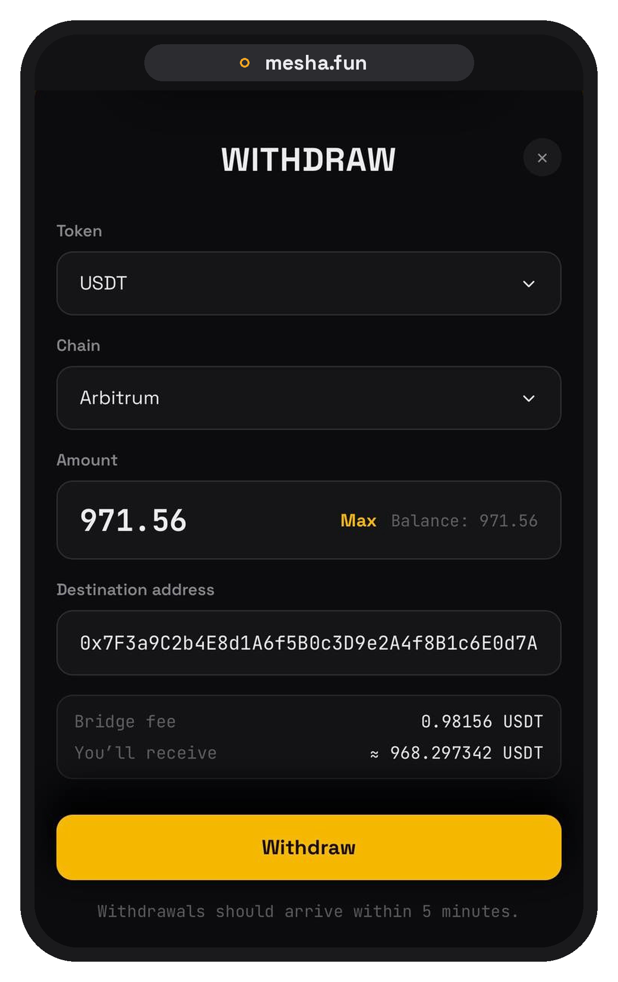 Withdrawal Confirm Framed