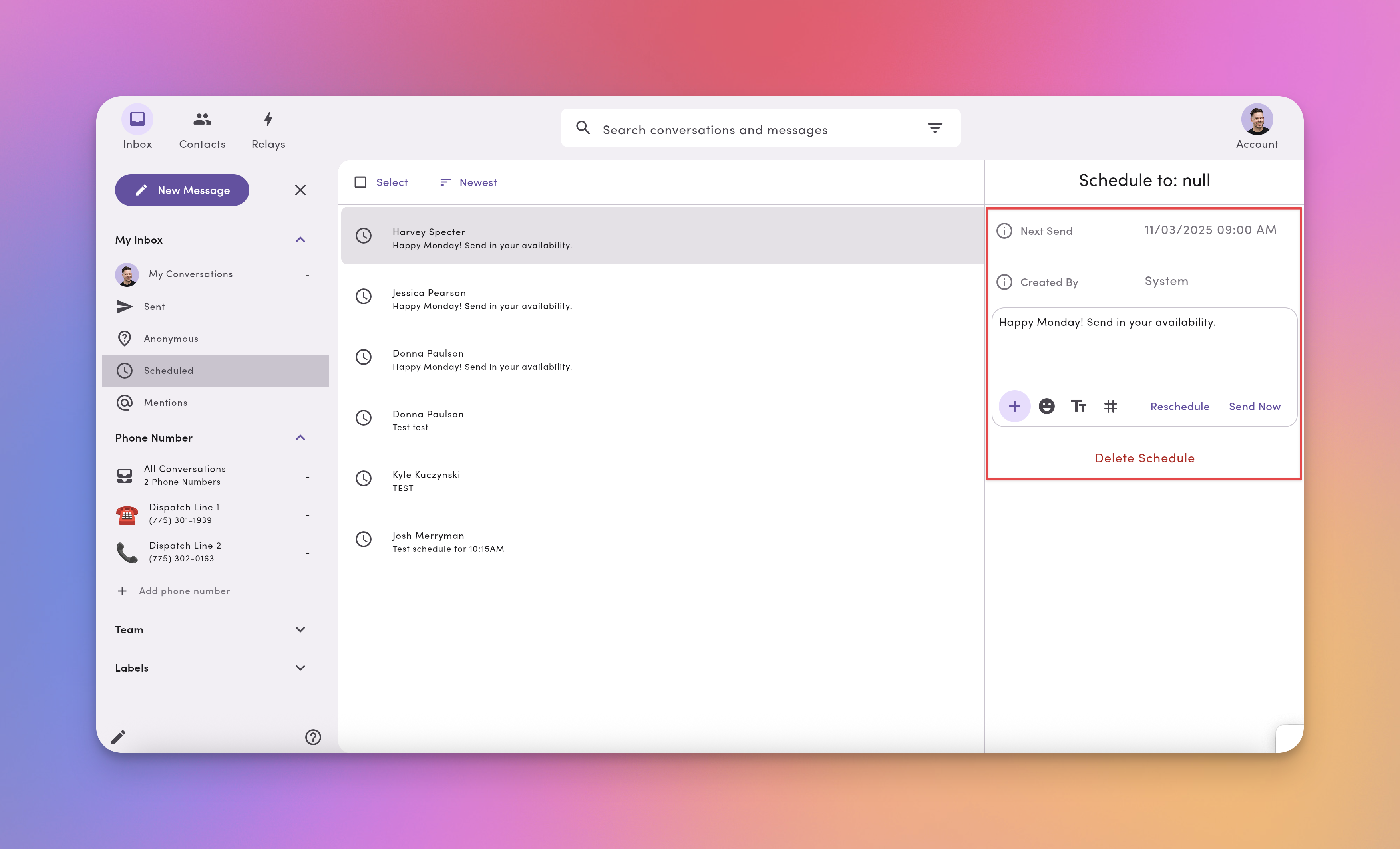Messaging Scheduled Manage Pn