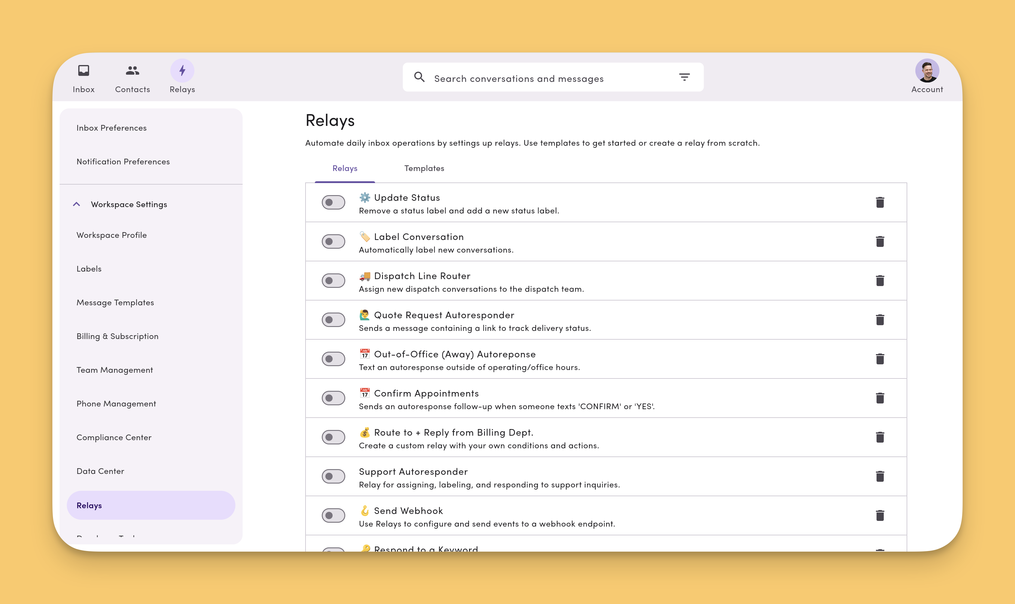 Workspace Settings Relays