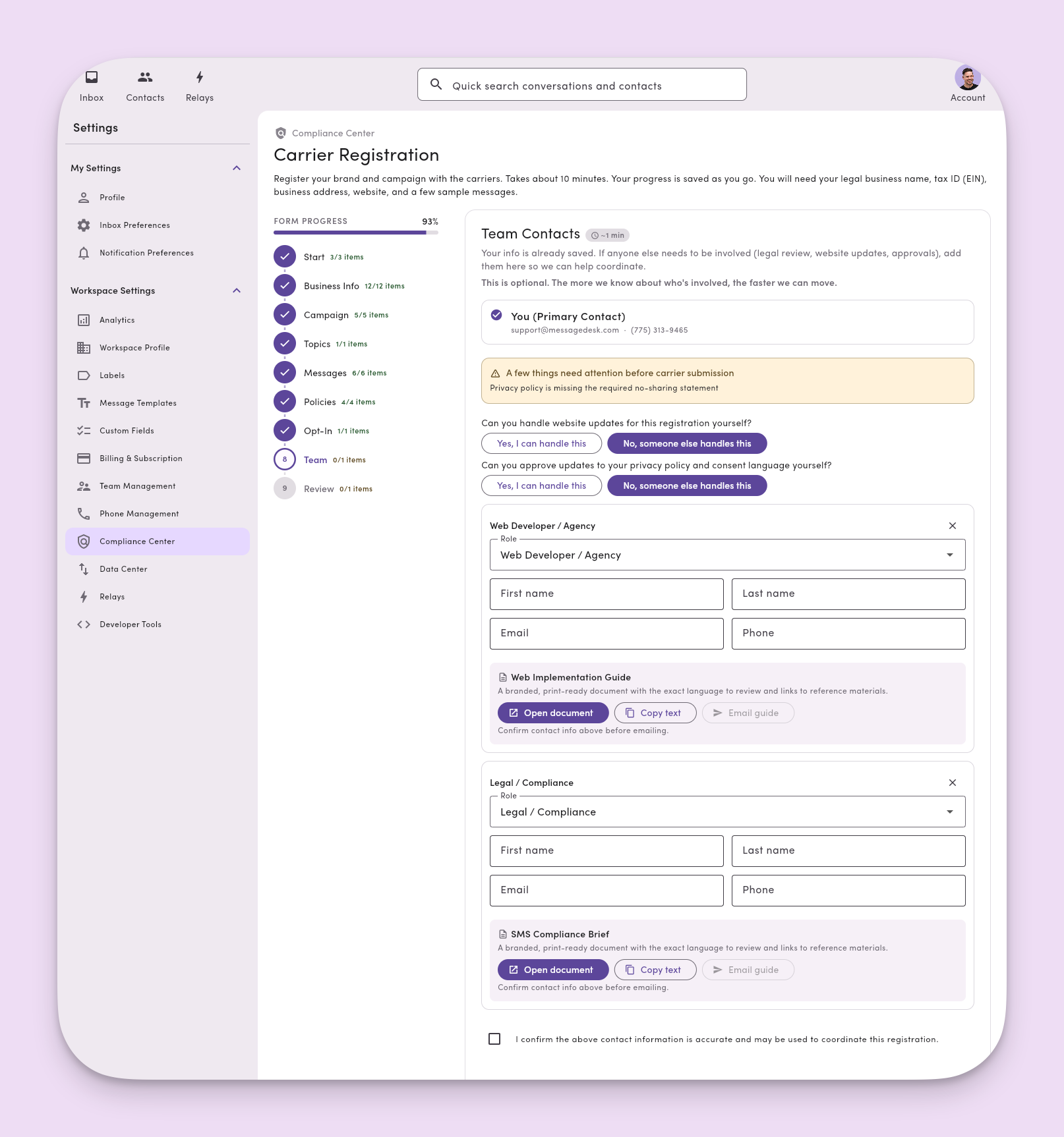 Carrier Registration Additional Contacts