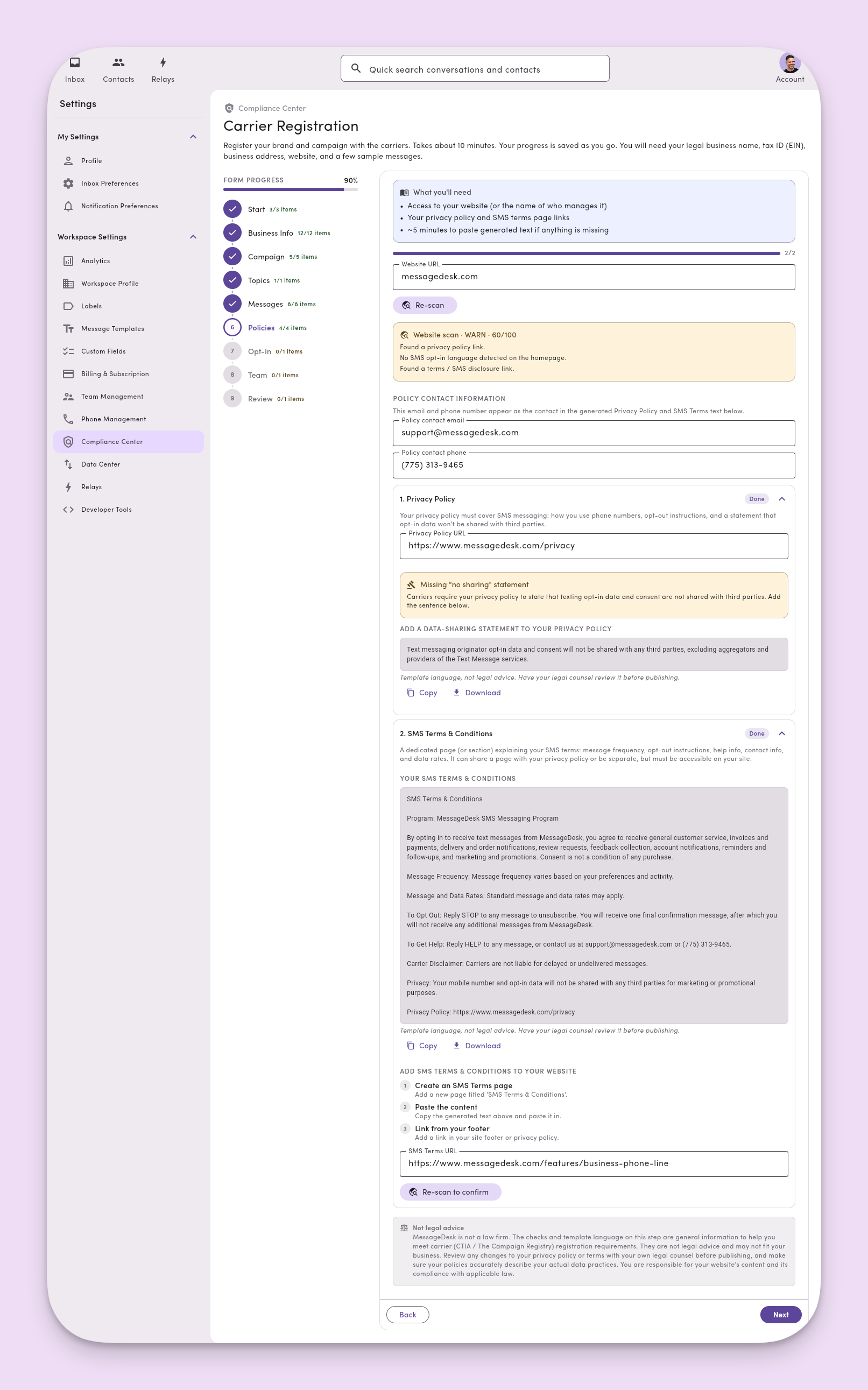 Carrier Registration Privacy Terms