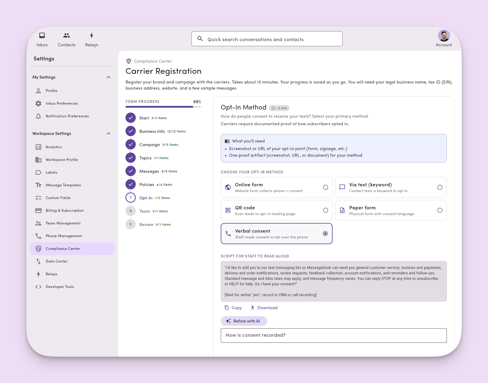 Carrier Registration Verbal Opt In