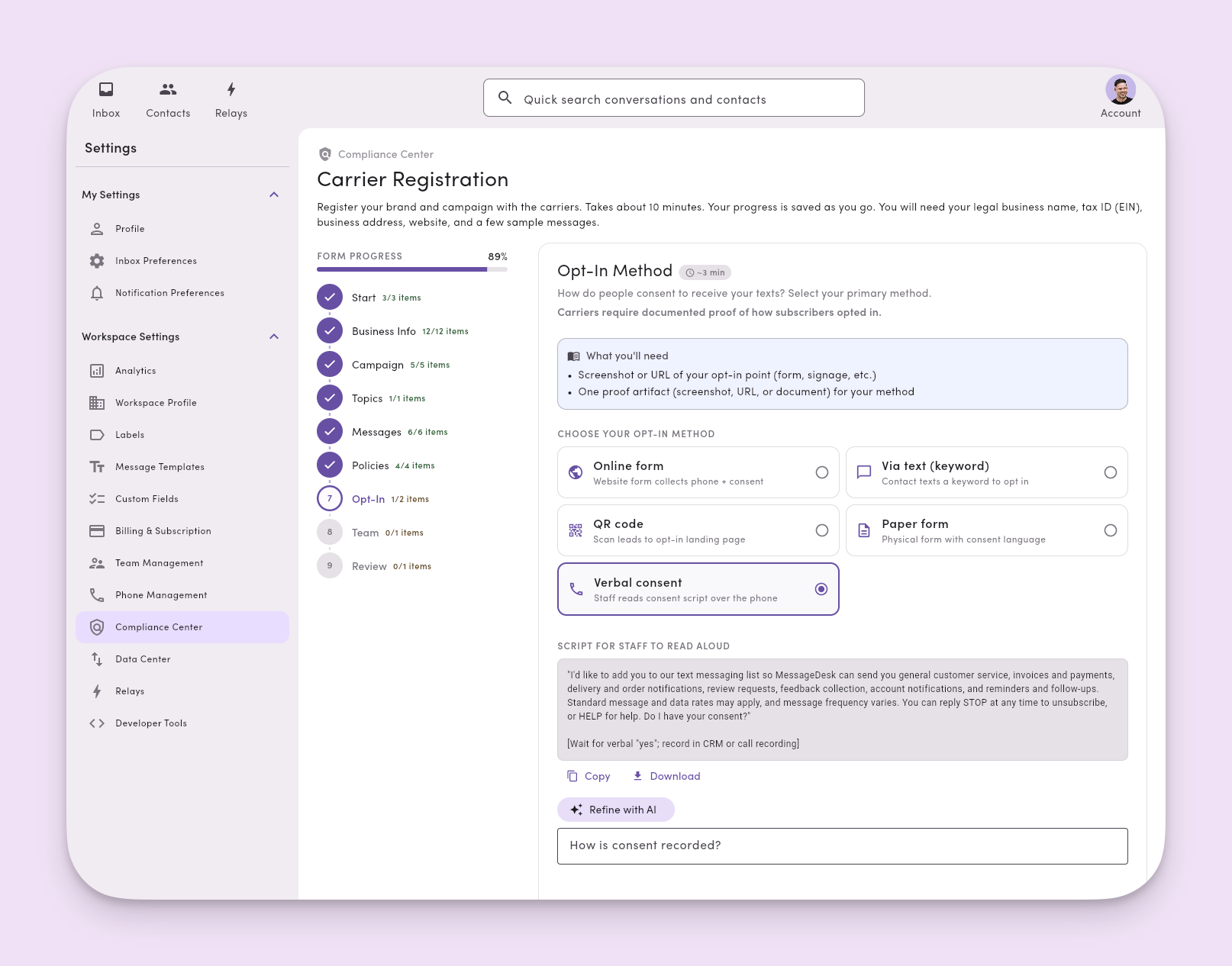 Carrier Registration Verbal Opt In