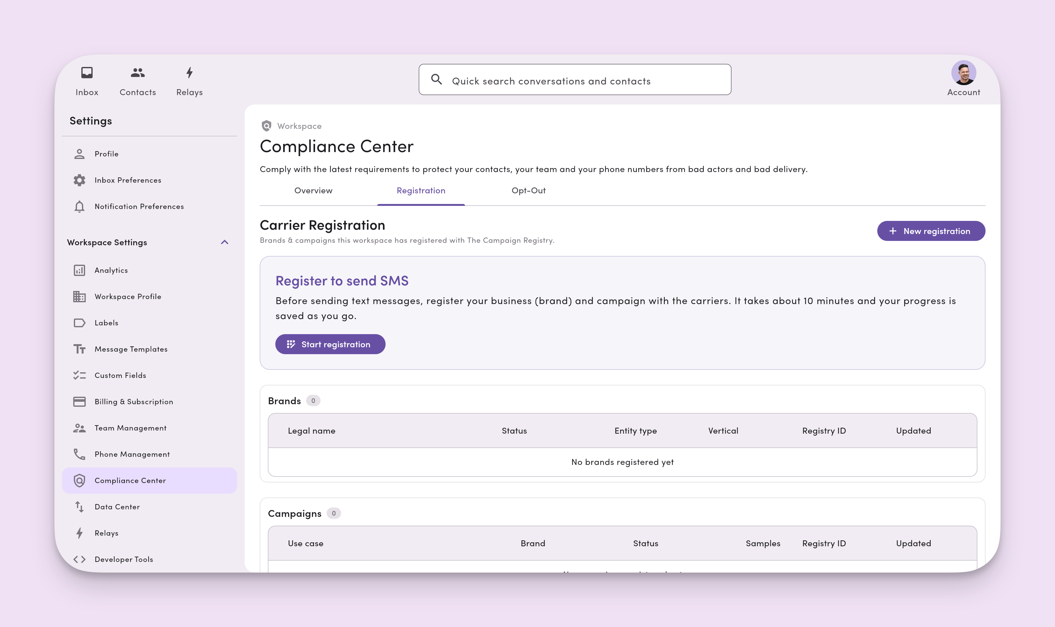 Compliance Center Registration