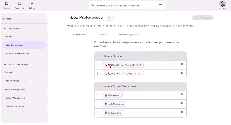 Settings Inbox Layout Gi