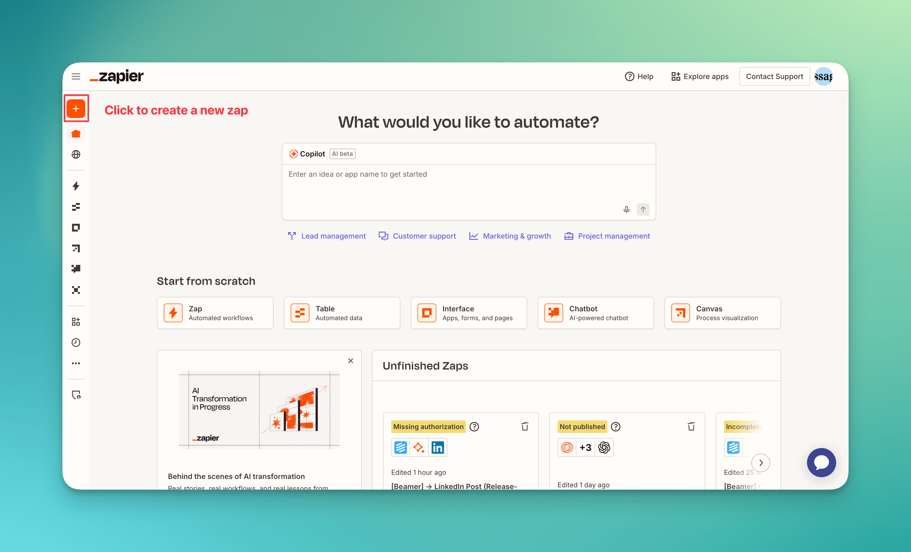 Create New Zap Pn
