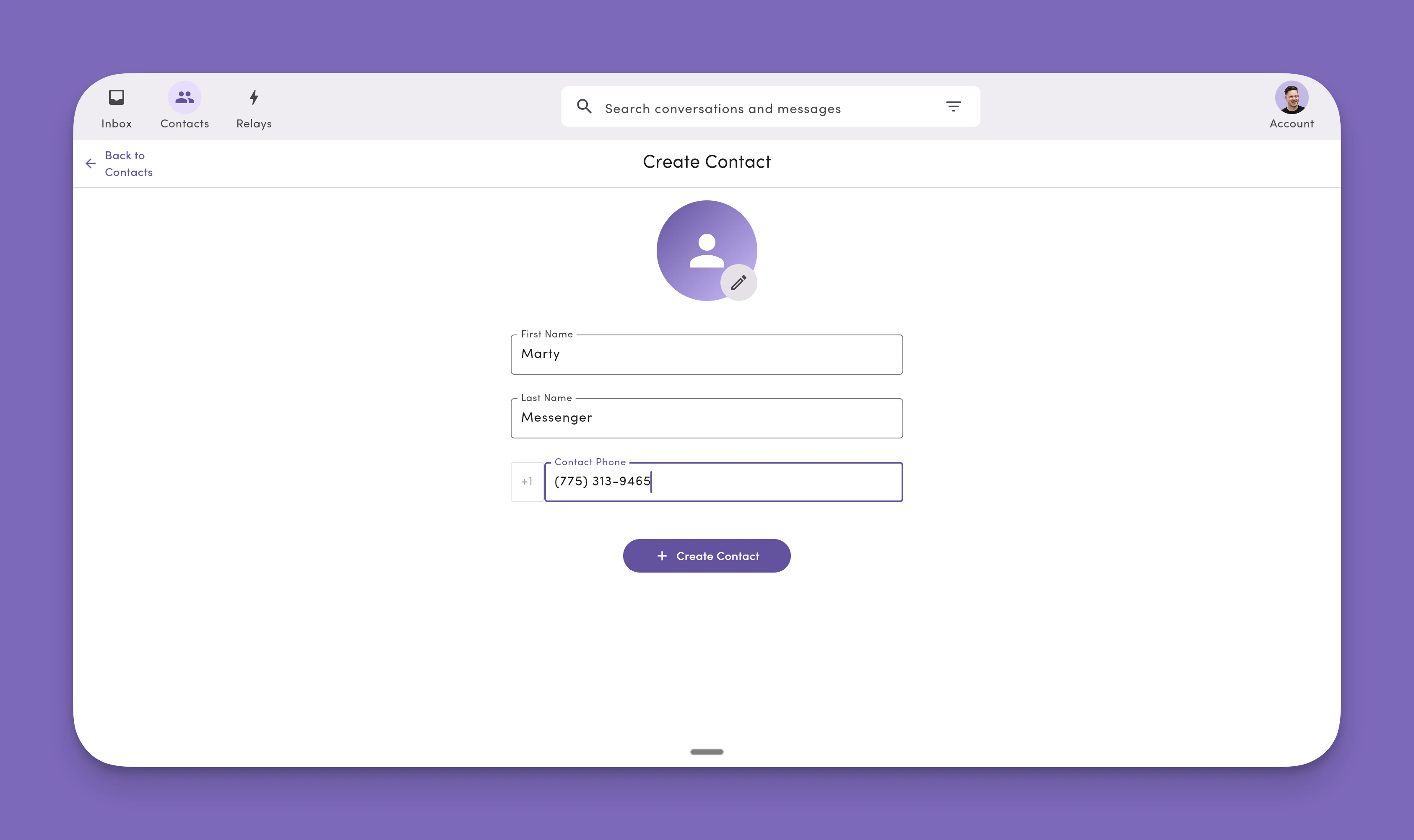 Contacts Create Contact