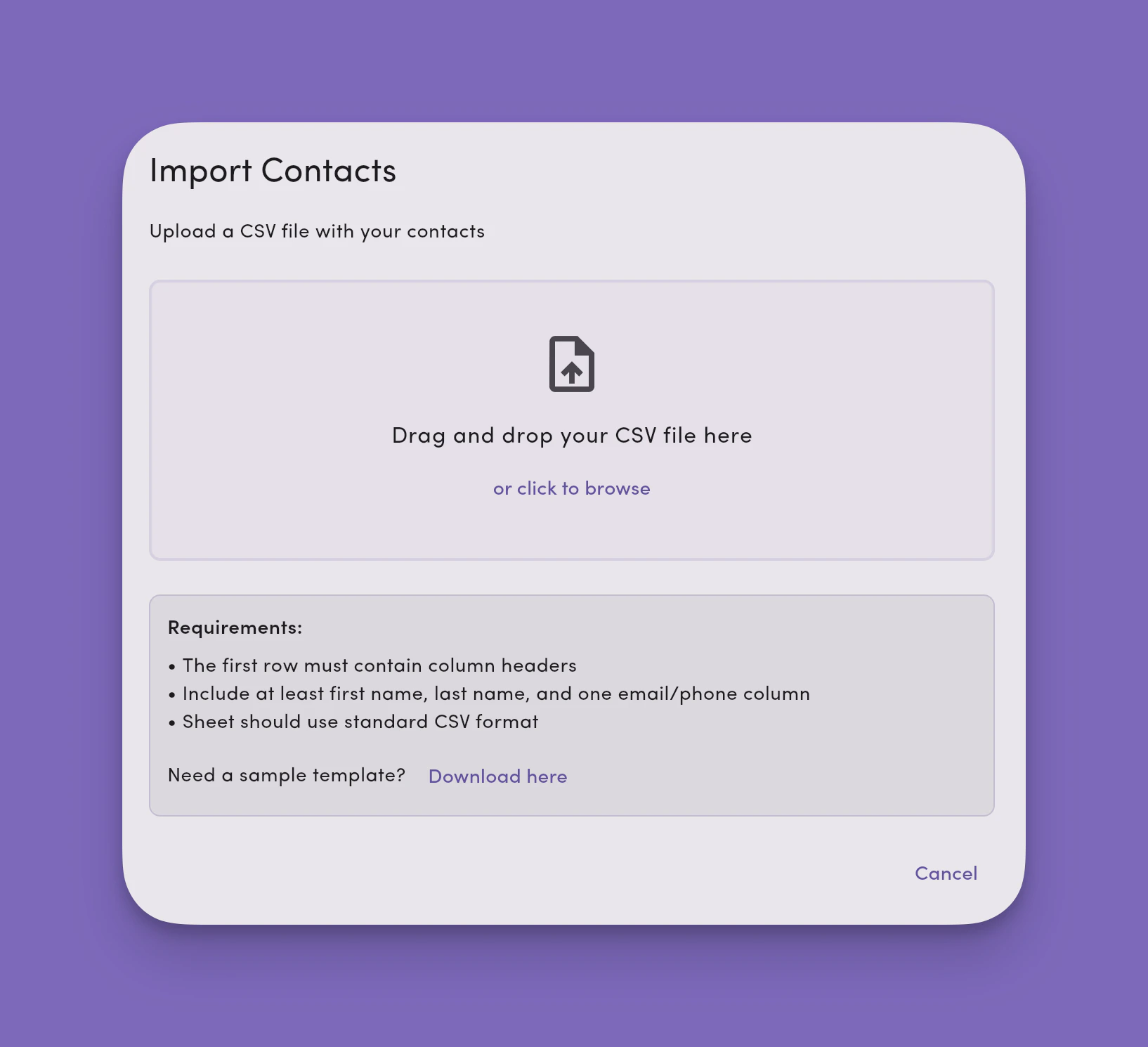 Contacts Import Dialog