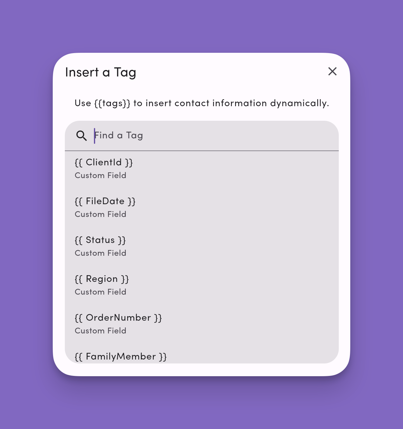 Insert Tag Menu