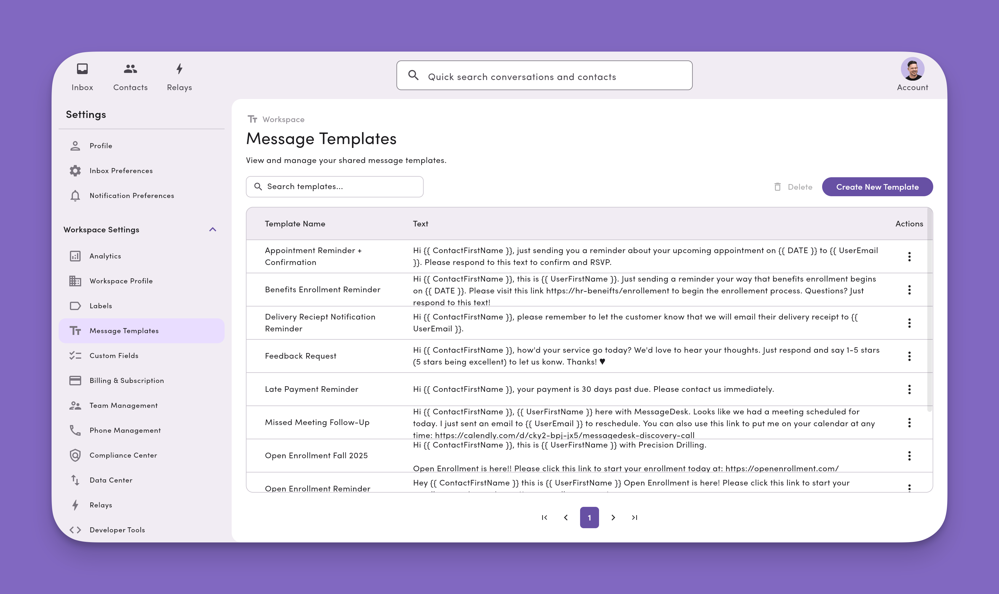 Message Templates Settings