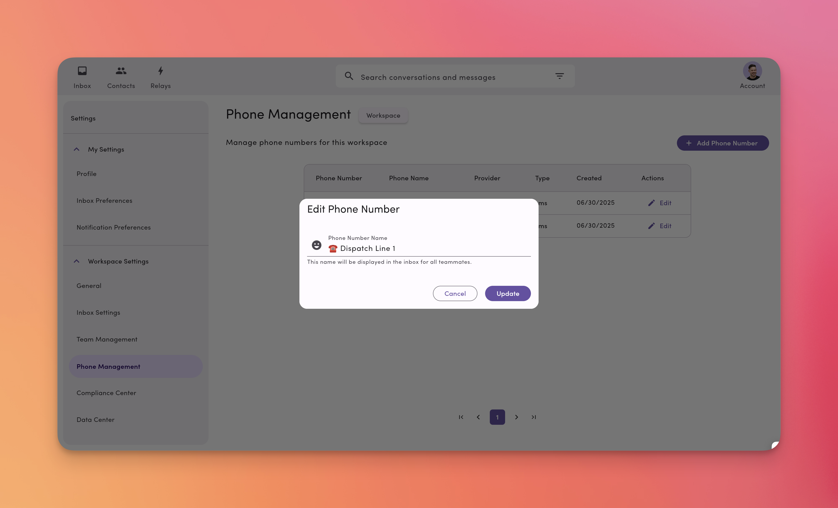 Settings Name Phone Line Pn