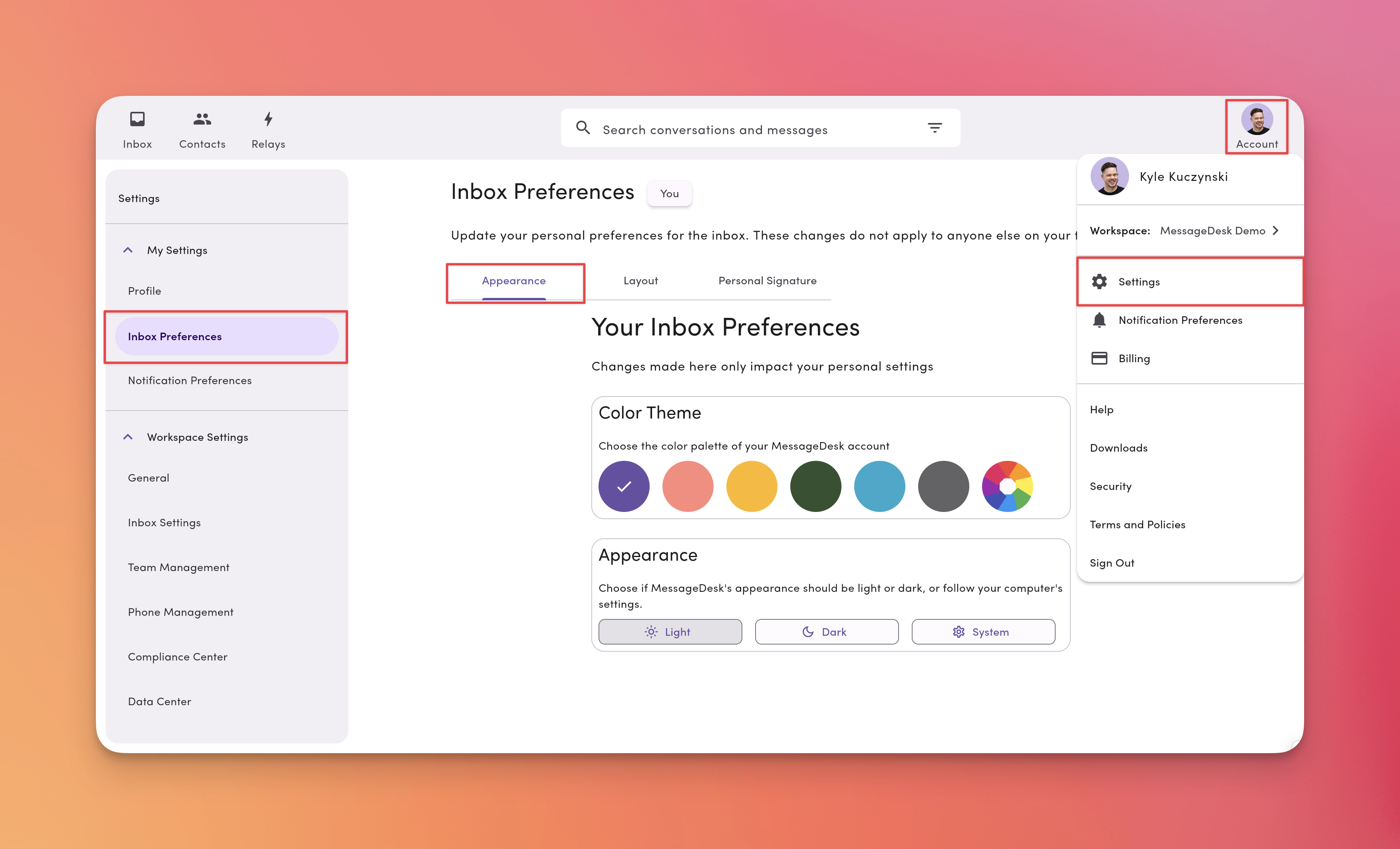 Settings Appearance Pn