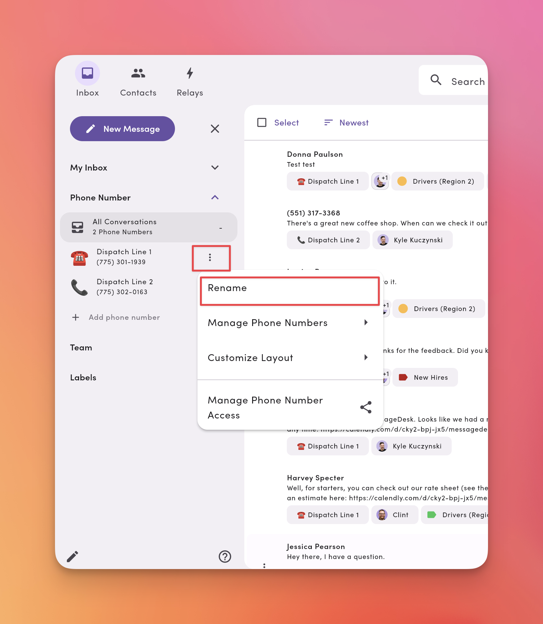 Settings Phone Line Inbox Pn