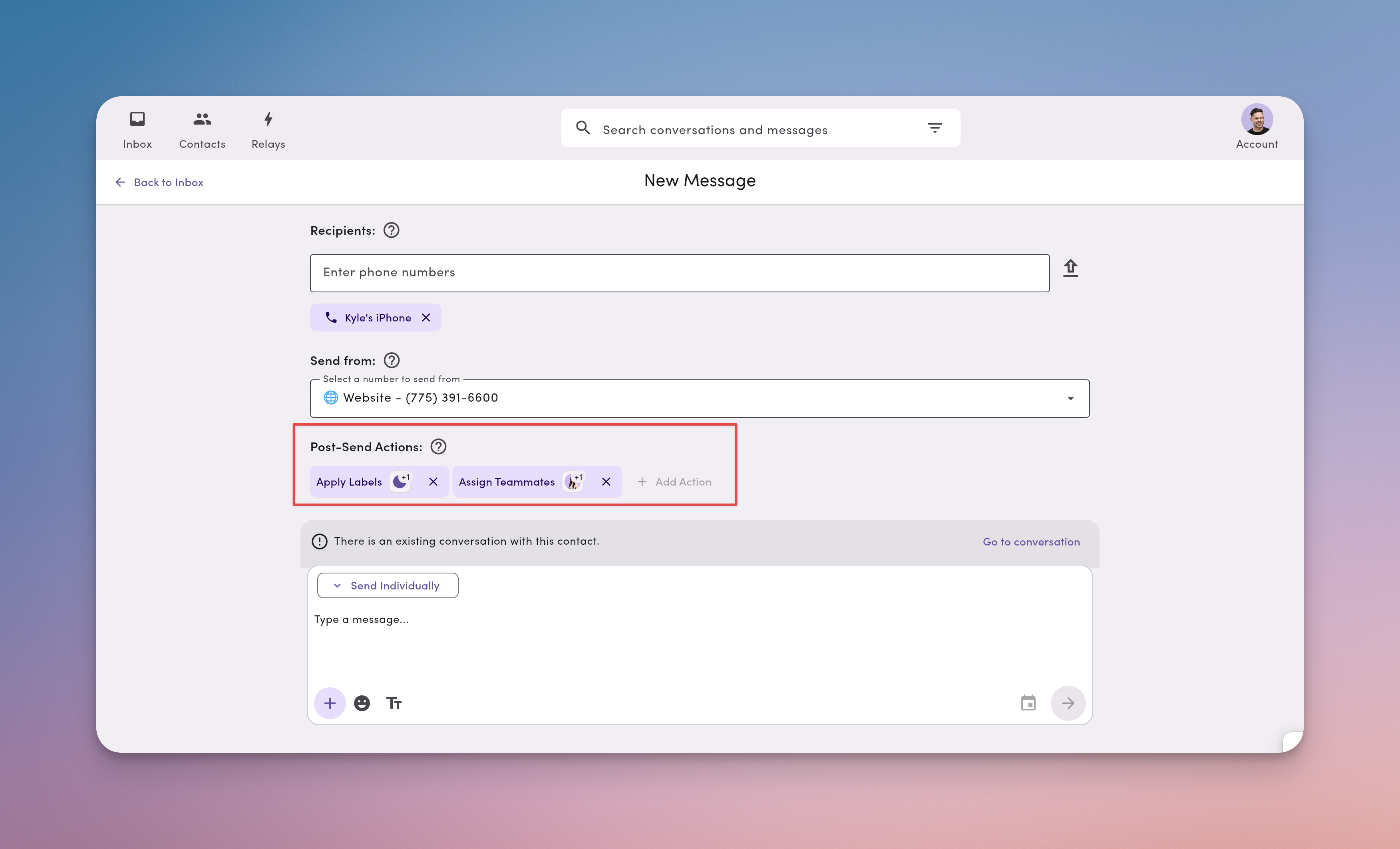New Message Compose Post Send Actions Pn