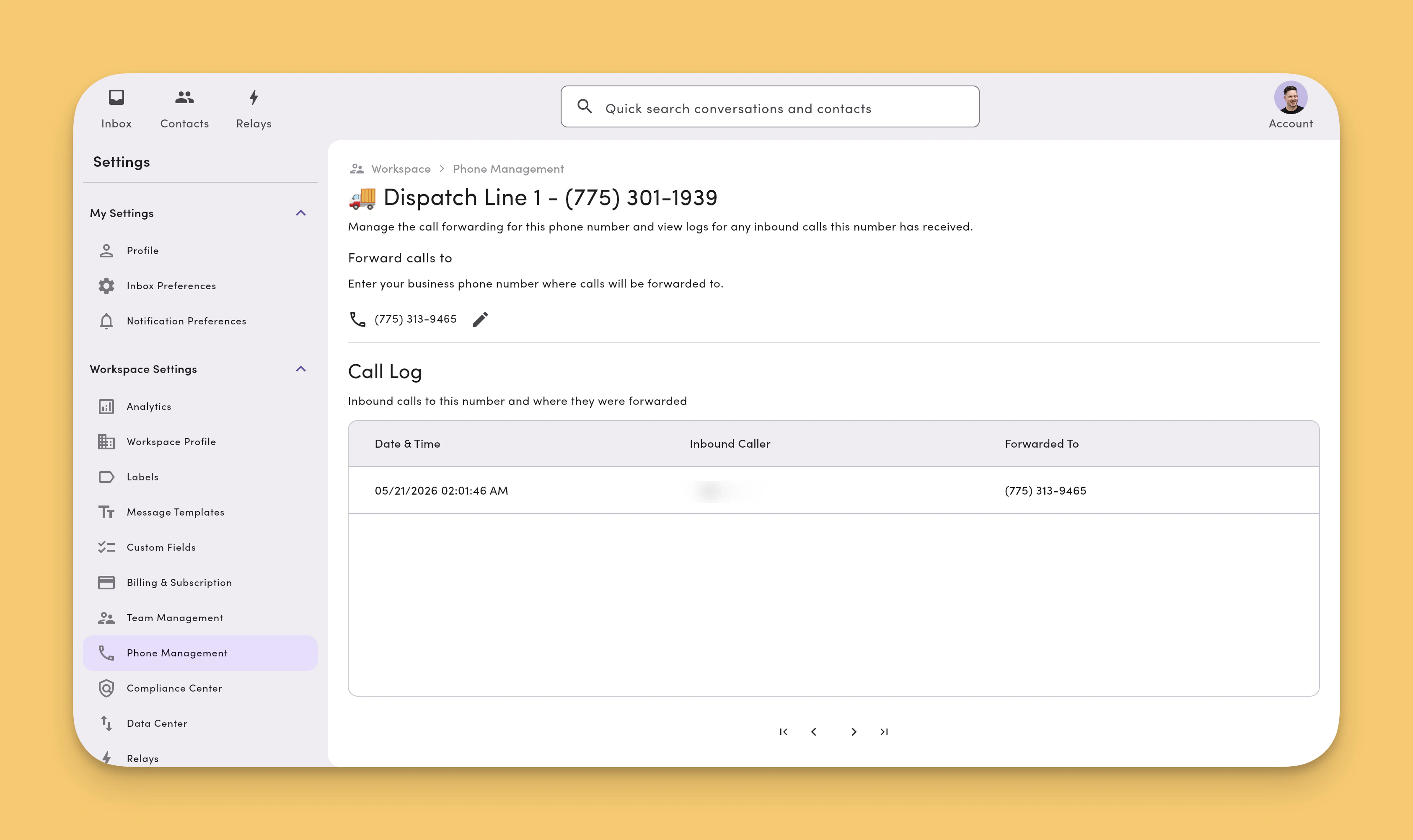 Settings Phone Management Call Logs