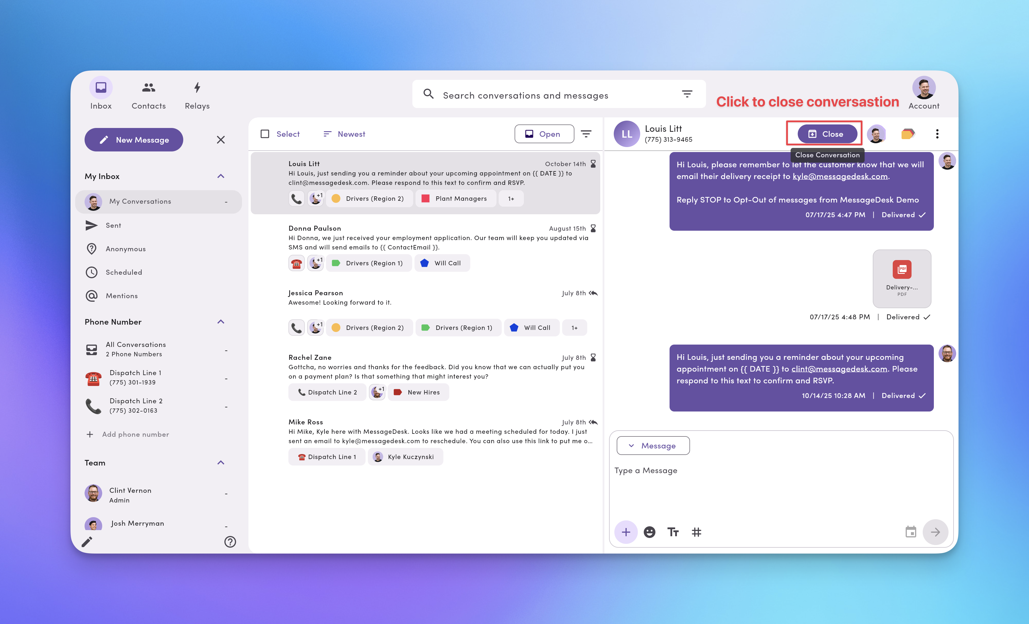 Inbox Close Individual Pn