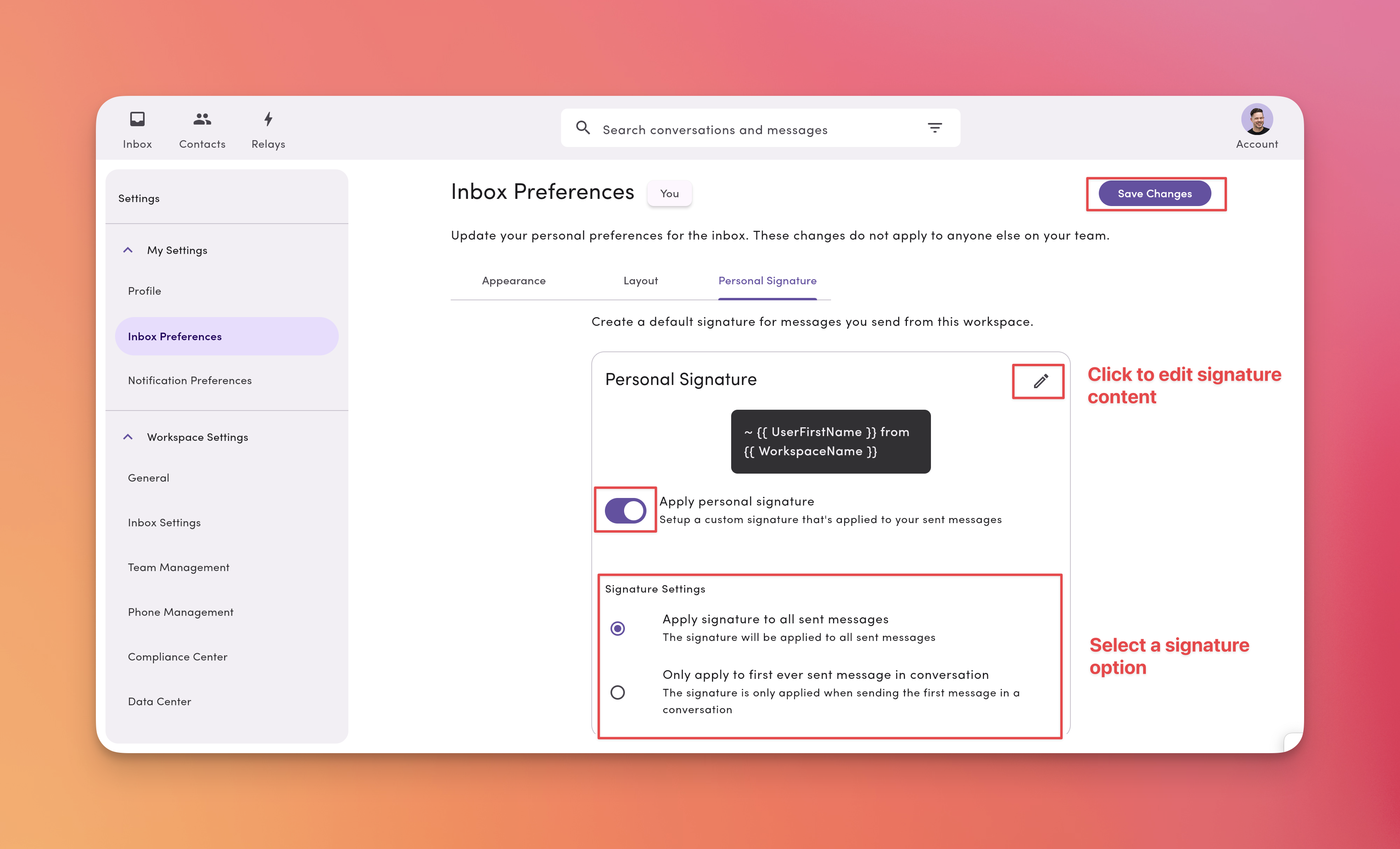 Settings Signature Pn
