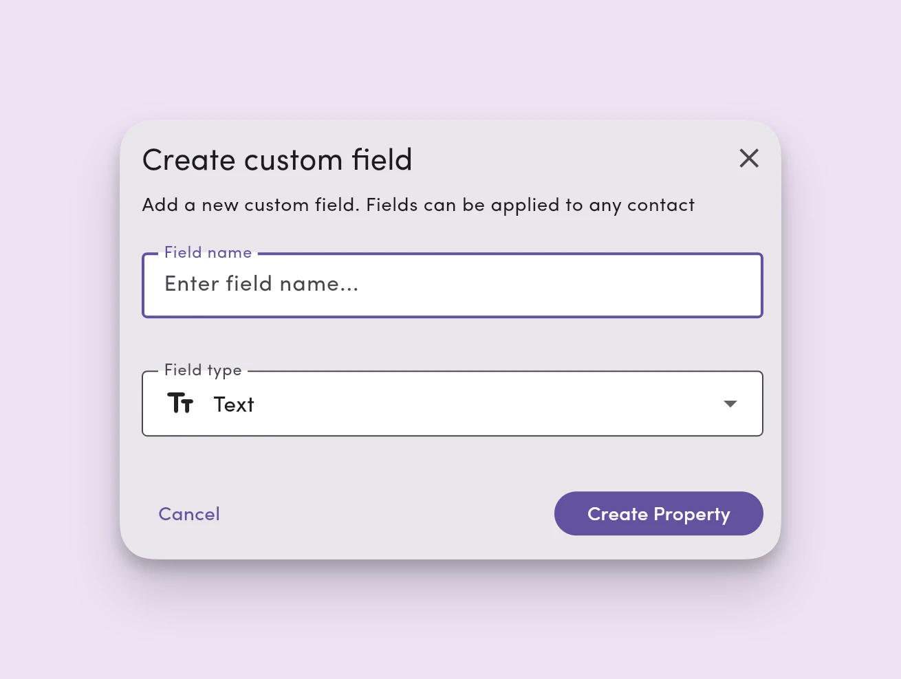 Settings Custom Fields Create