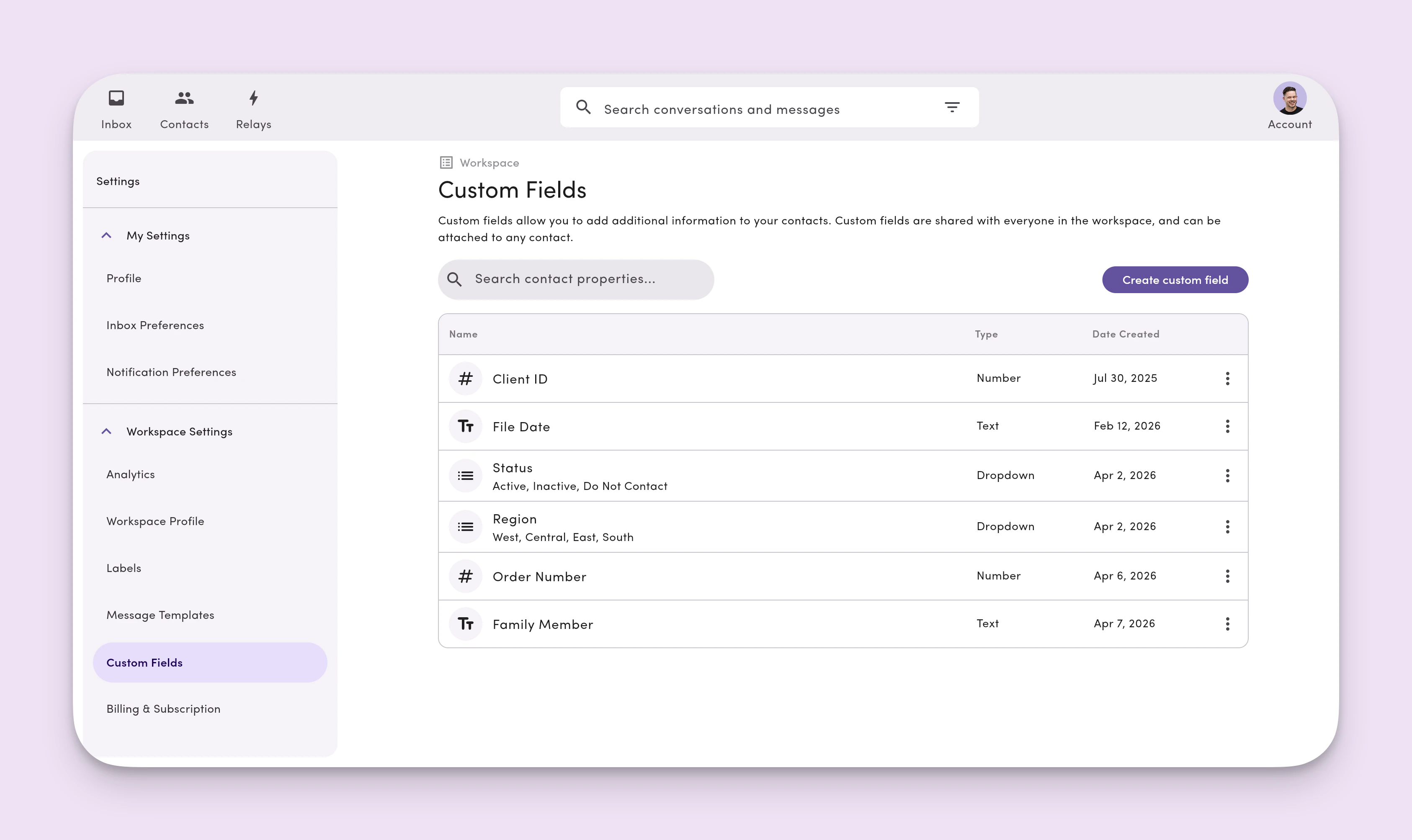 Settings Custom Fields