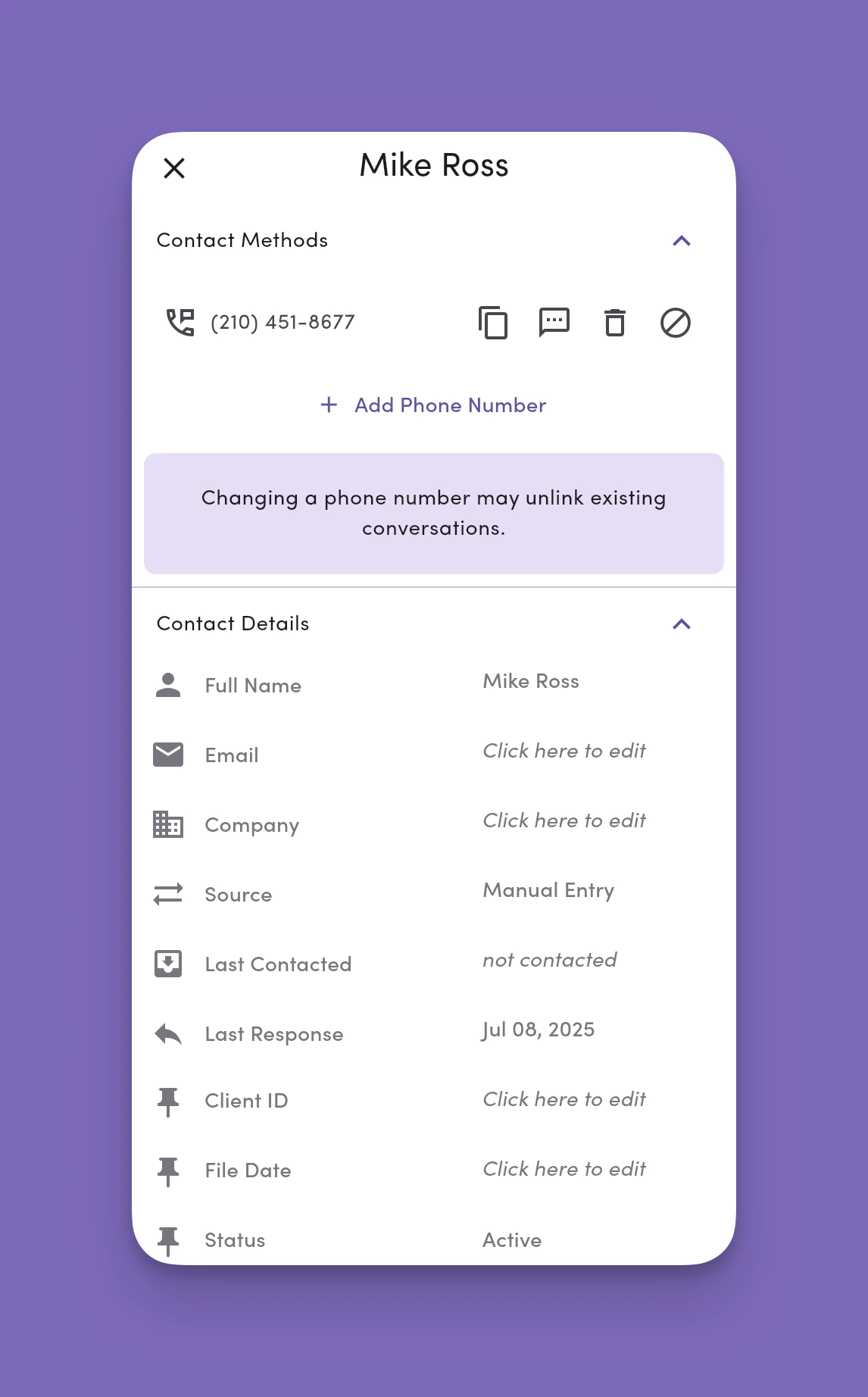 Contacts Profile View Contacts Profile View